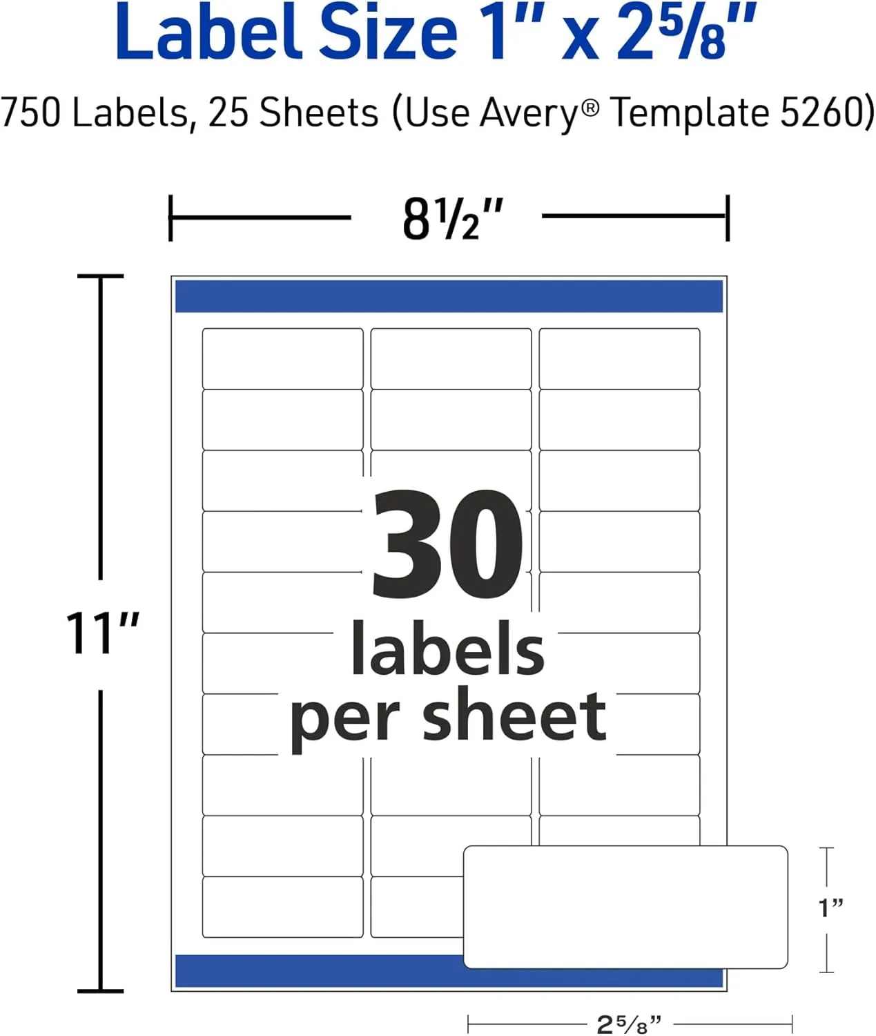 Avery Easy Peel Printable Address Labels with Sure Feed, 1" x 2-5/8", 750 Labels (5260)