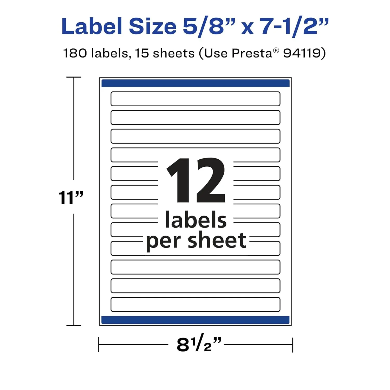 Avery Matte White Removable Rectangle Labels, Sure Feed Technology, Print-to-The-Edge, 5/8" x 7-1/2", 180 Removable Labels