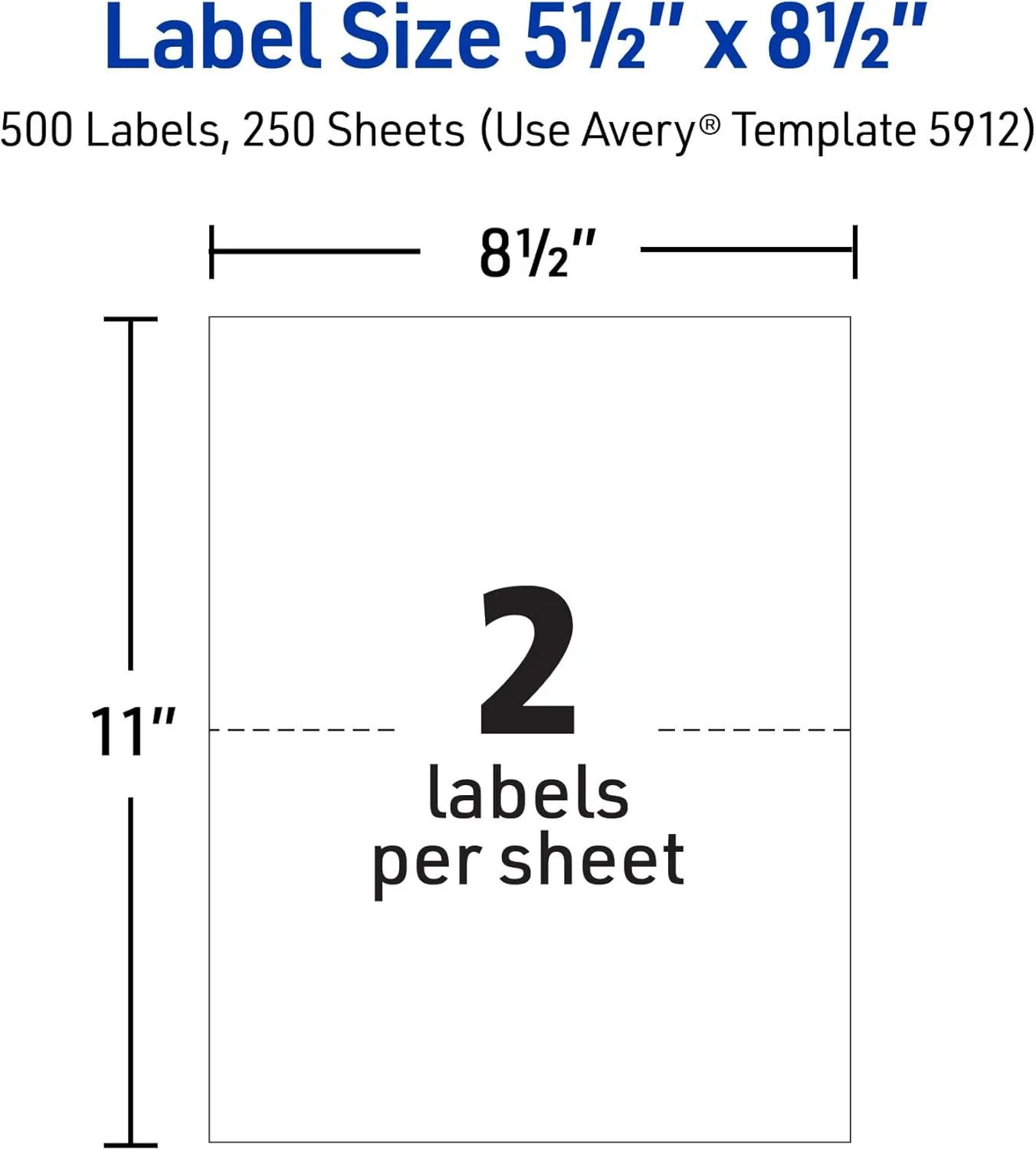Avery Half-Sheet Printable Shipping Labels, 5.5" x 8.5", White, 500 Blank Mailing Labels, (5912)