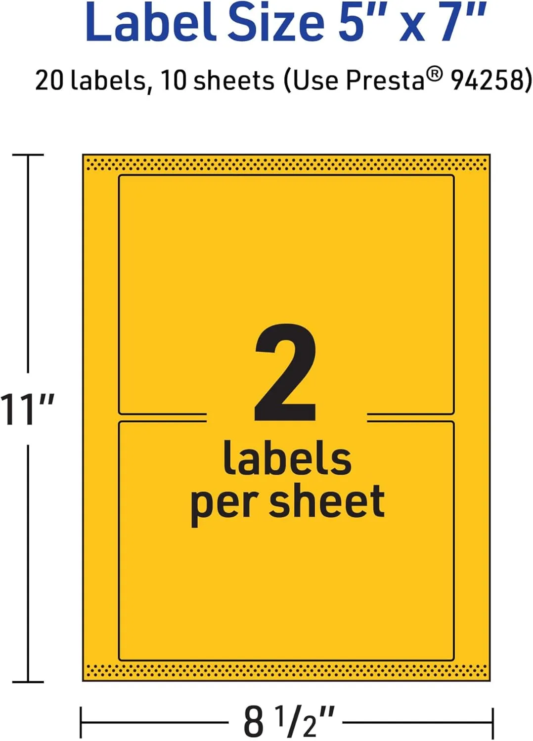 Avery Printable Rectangle Labels, Sure Feed Technology, 5" x 7", Bright Yellow Labels, Laser/Inkjet Printable, 20 Total