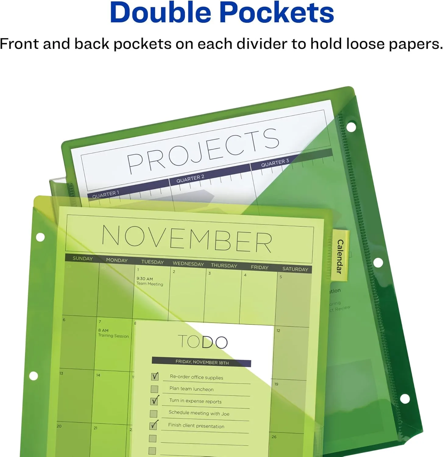 AVERY Dividers for 3-Ring Binders, Big Tab Insertable Two-Pocket Plastic Dividers, Multicolor