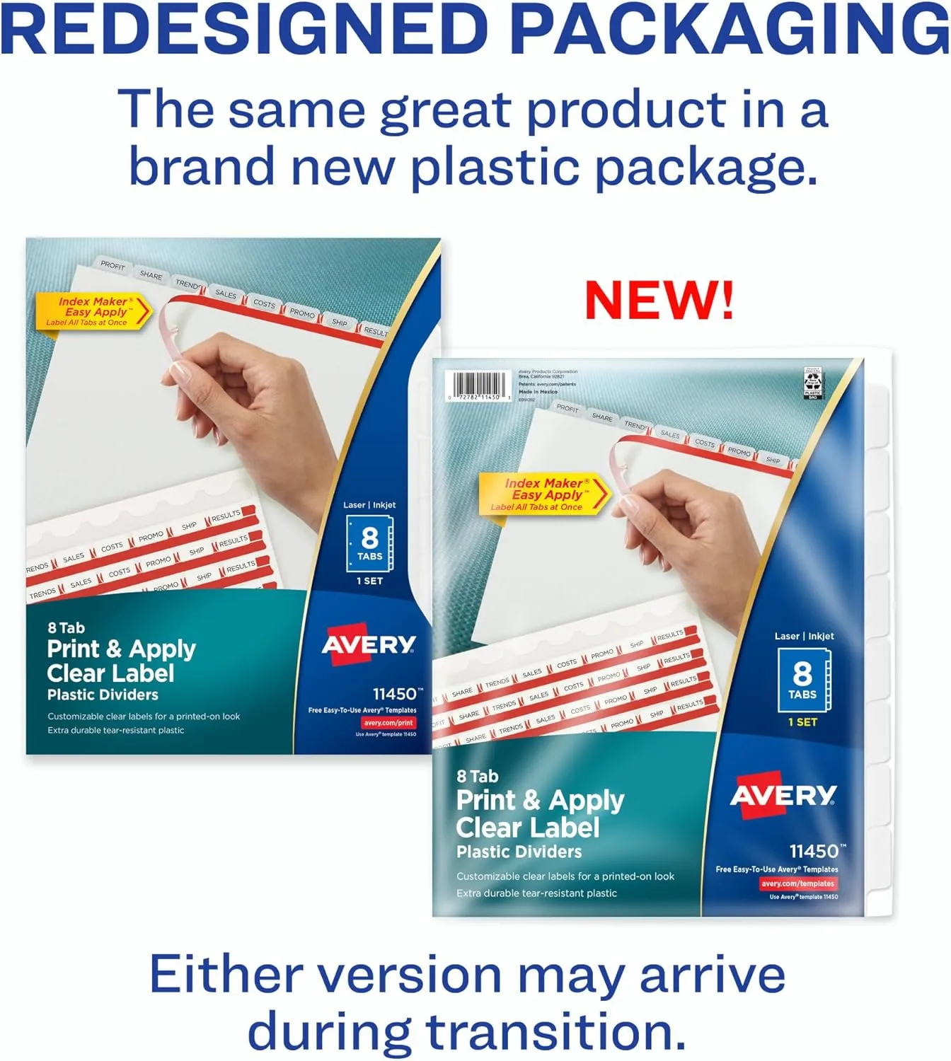 Avery 8 Tab Plastic Dividers for 3 Ring Binder, Easy Apply Clear Label Strip