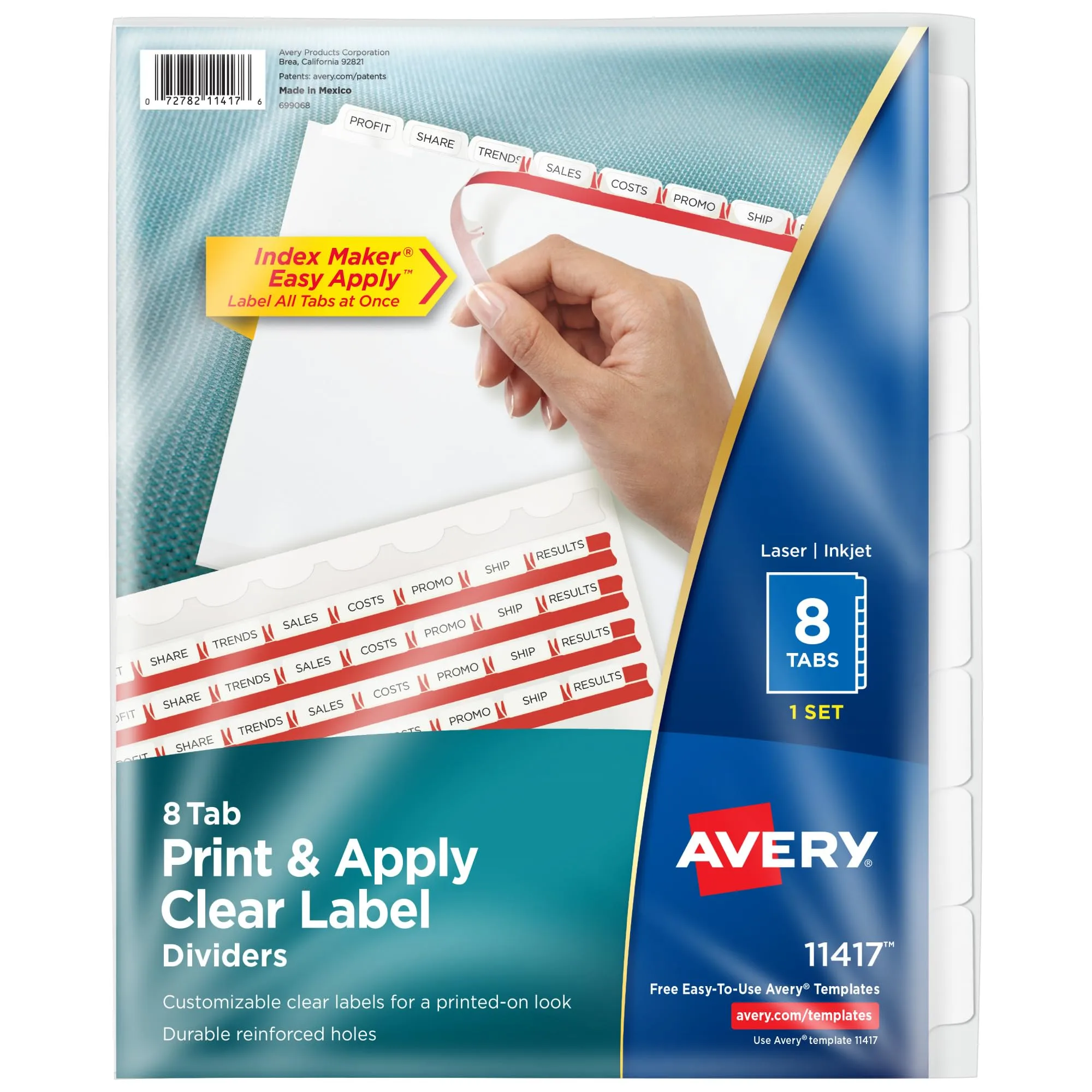 Avery Easy Print & Apply Index Maker Clear Label Dividers for 3-Ring Binder, Letter Size