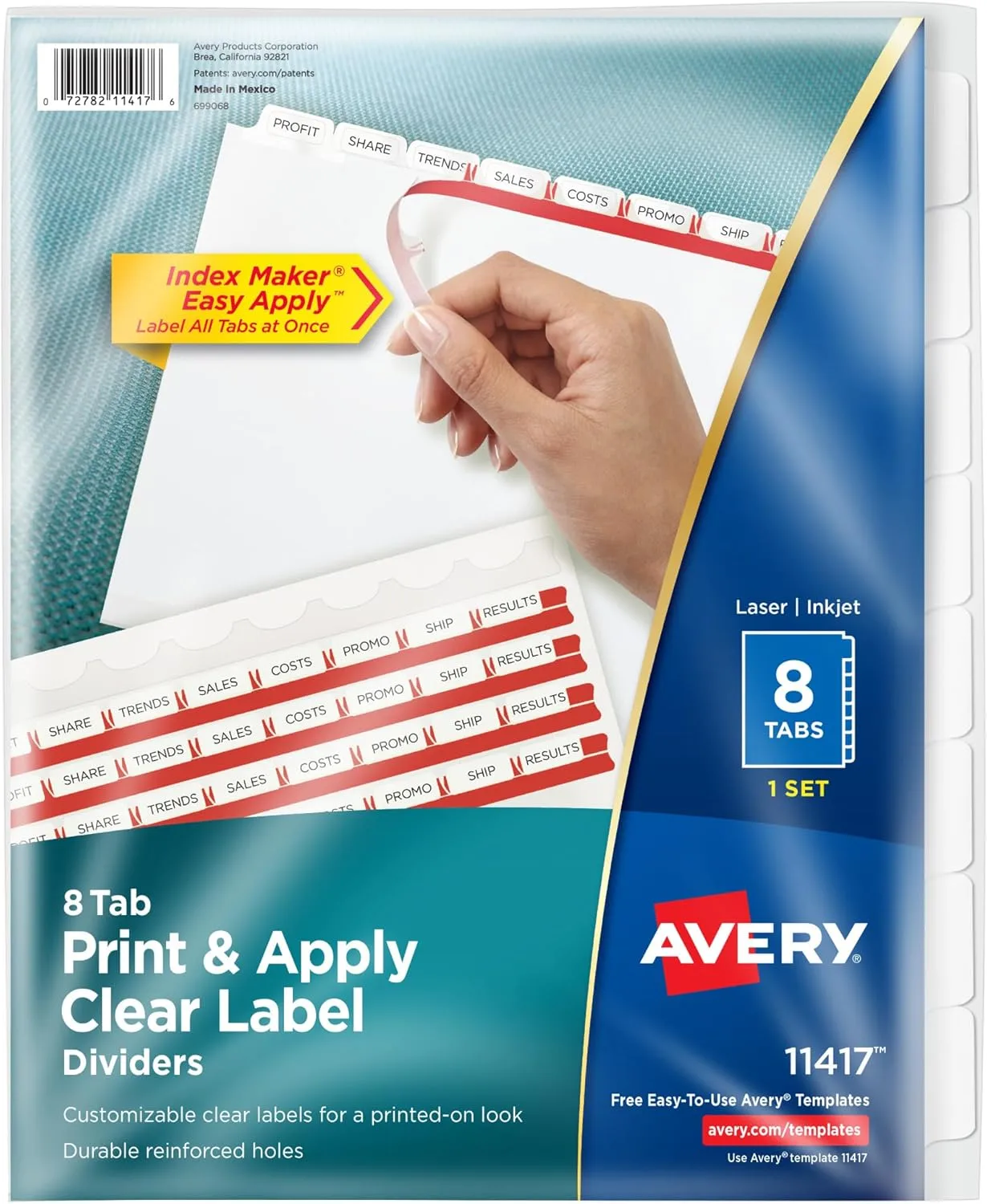 Avery Easy Print & Apply Index Maker Clear Label Dividers for 3-Ring Binder, Letter Size