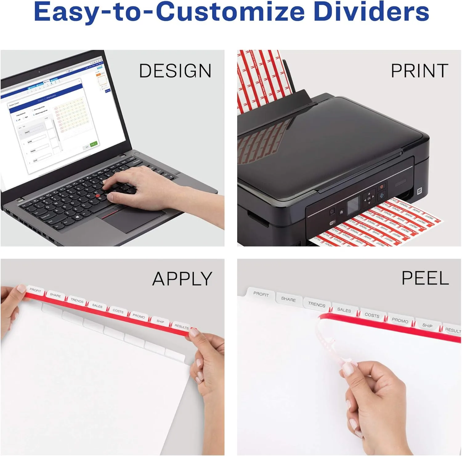 Avery 8 Tab Plastic Dividers for 3 Ring Binder, Easy Apply Clear Label Strip