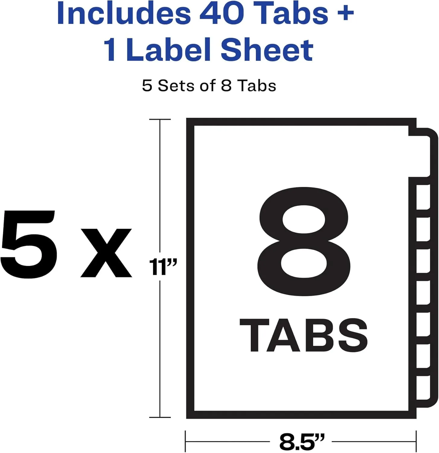 Avery 8 Tab Dividers for 3 Ring Binder, Easy Print & Apply Clear Label Strip for Copiers, Index Maker Customizable White Tabs, 5 Sets (11422)
