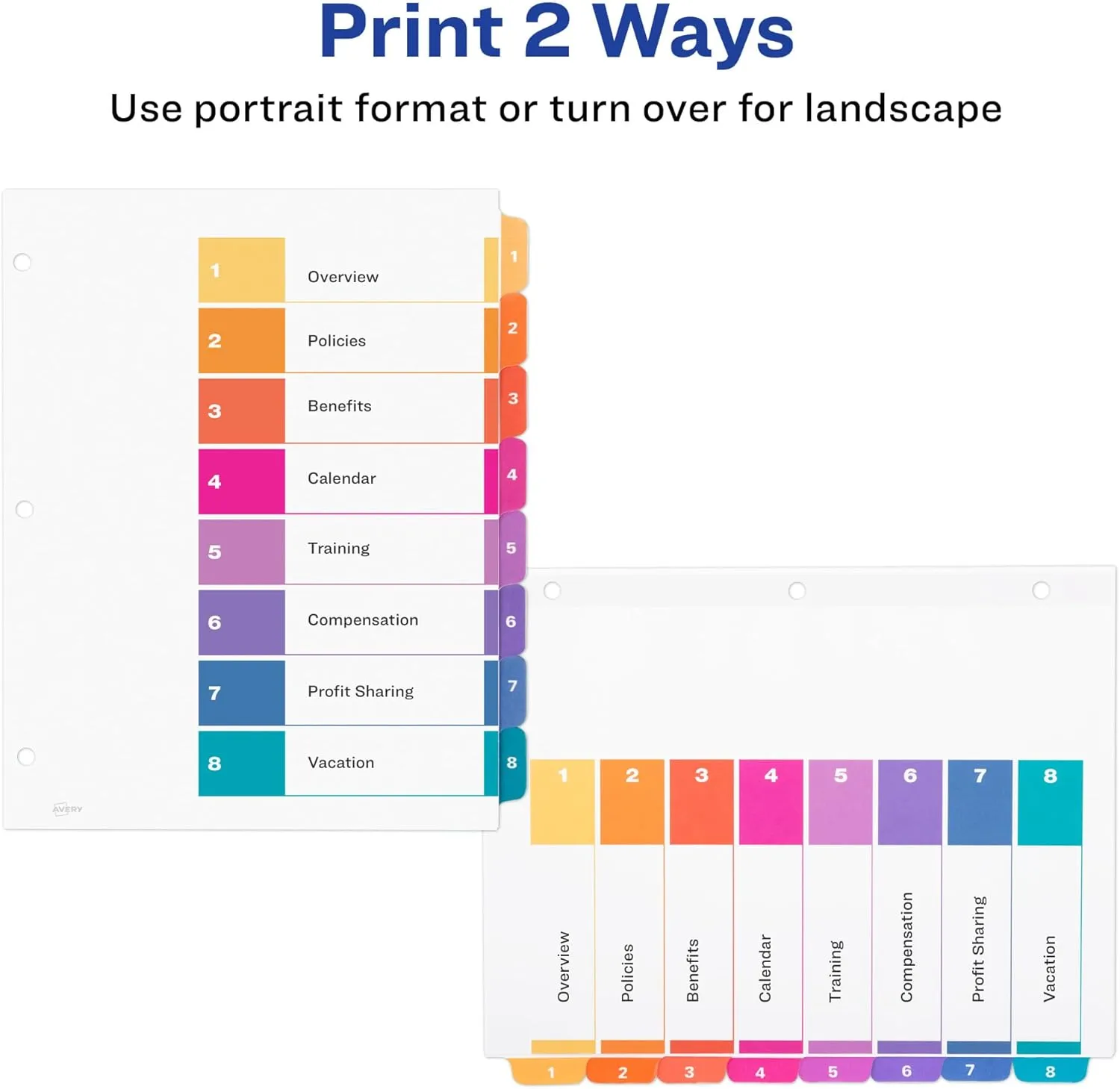 Avery Ready Index Dividers for 3 Ring Binders, Letter-Size, Multicolor, Printable Table of Contents