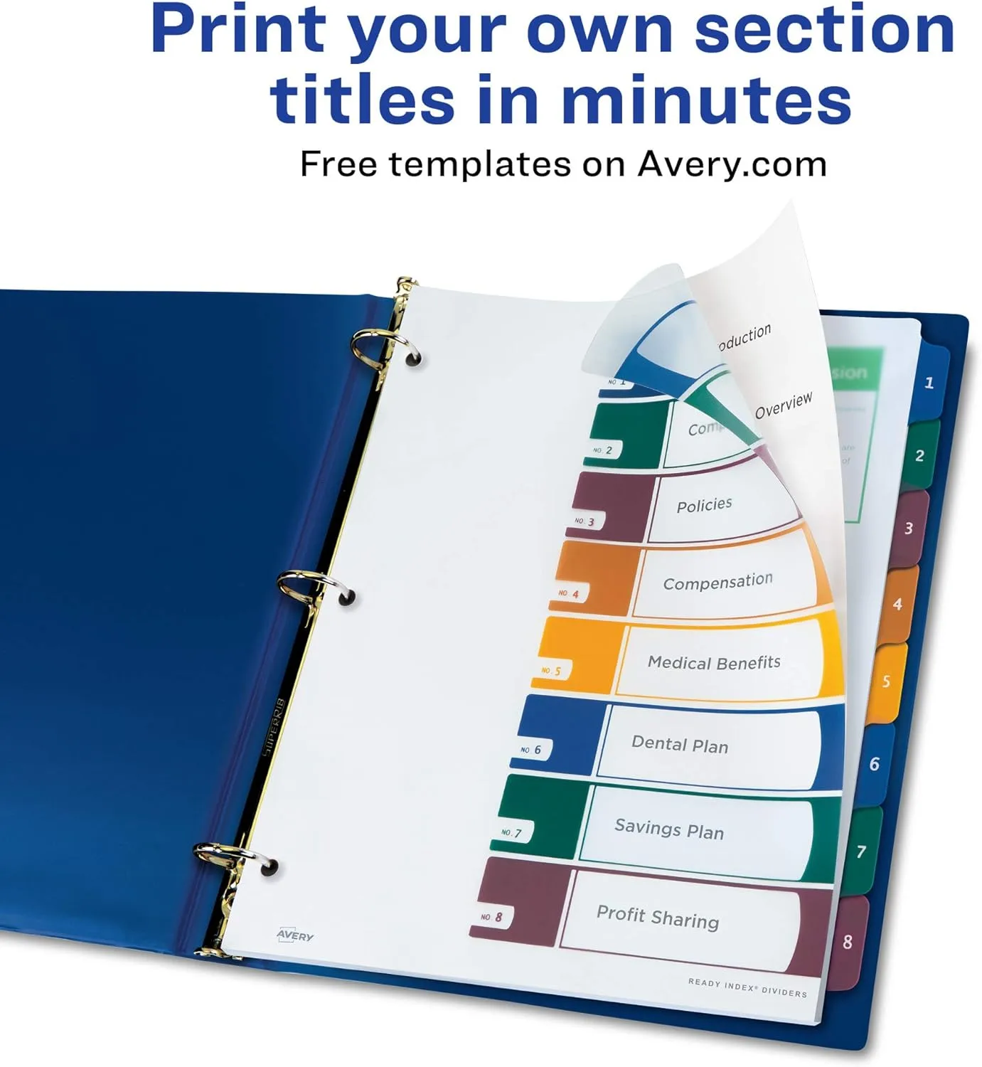 Avery Plastic 8 Tab Binder Dividers, Customizable Table of Contents, Multicolor Tabs, 1 Set (11817)
