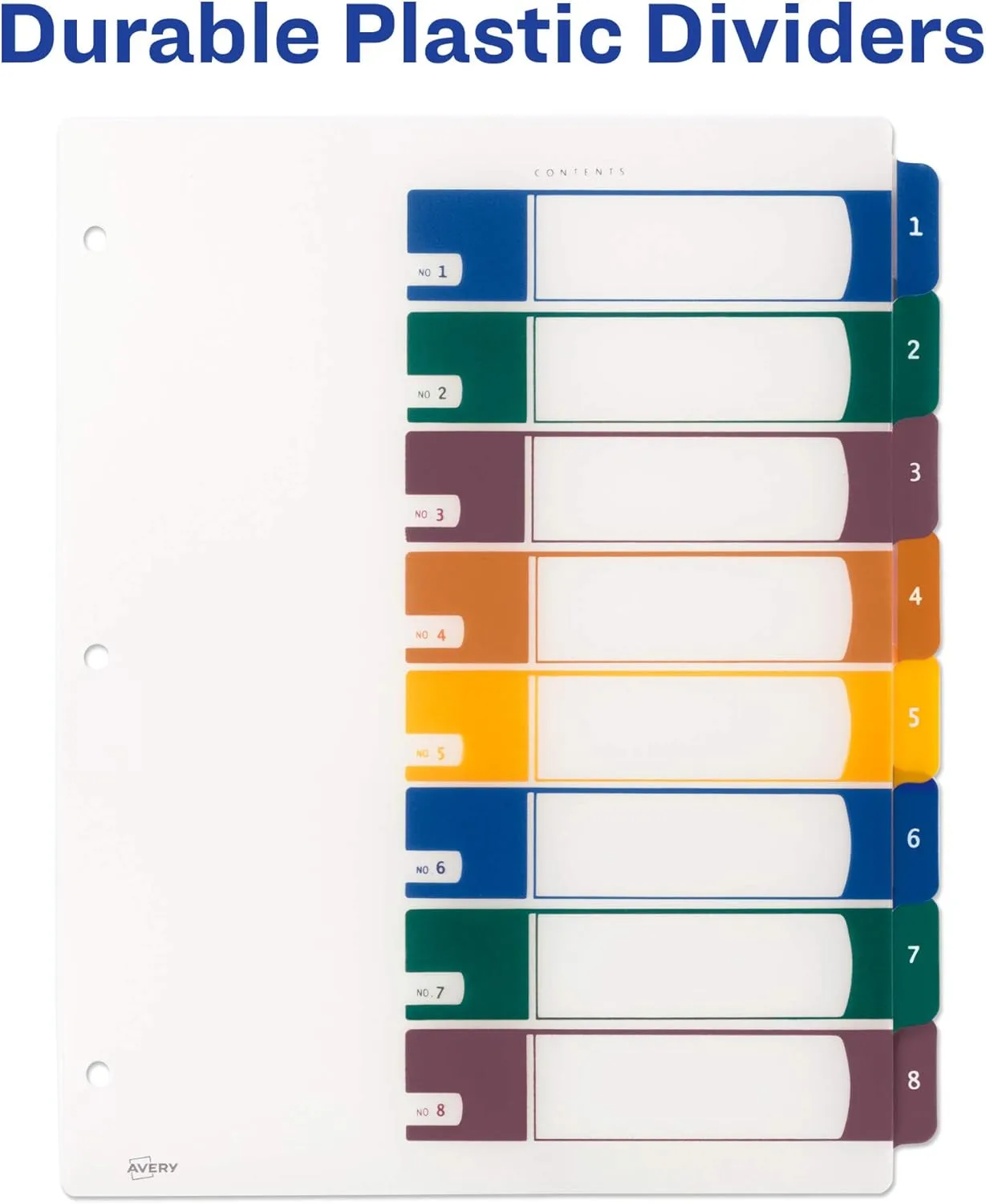 Avery Plastic 8 Tab Binder Dividers, Customizable Table of Contents, Multicolor Tabs, 1 Set (11817)