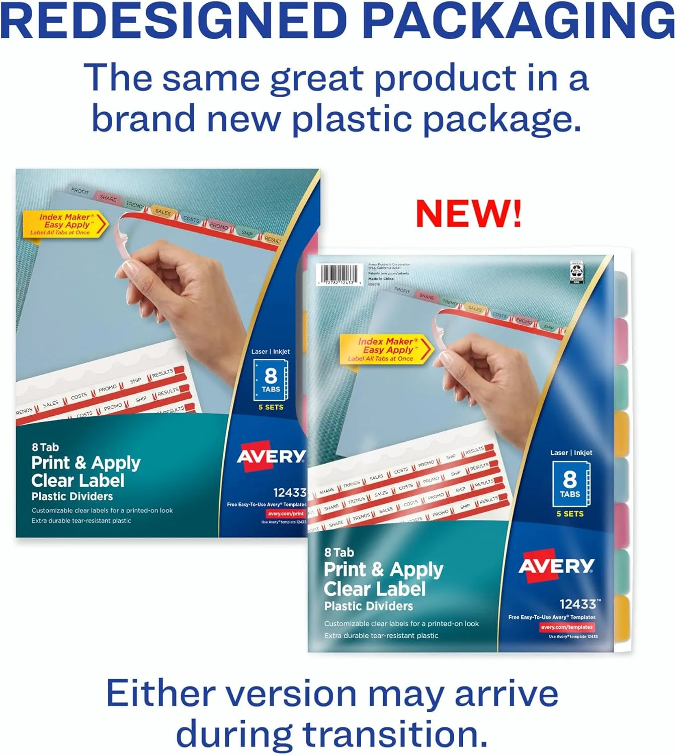 Avery 8 Tab Plastic Dividers for 3 Ring Binder, Easy Apply Clear Label Strip