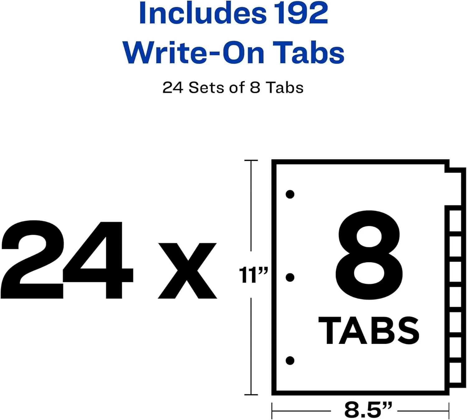 Avery 8-Tab Write-On Dividers, 8.5 x 11 in, White, 24 Sets (11507)