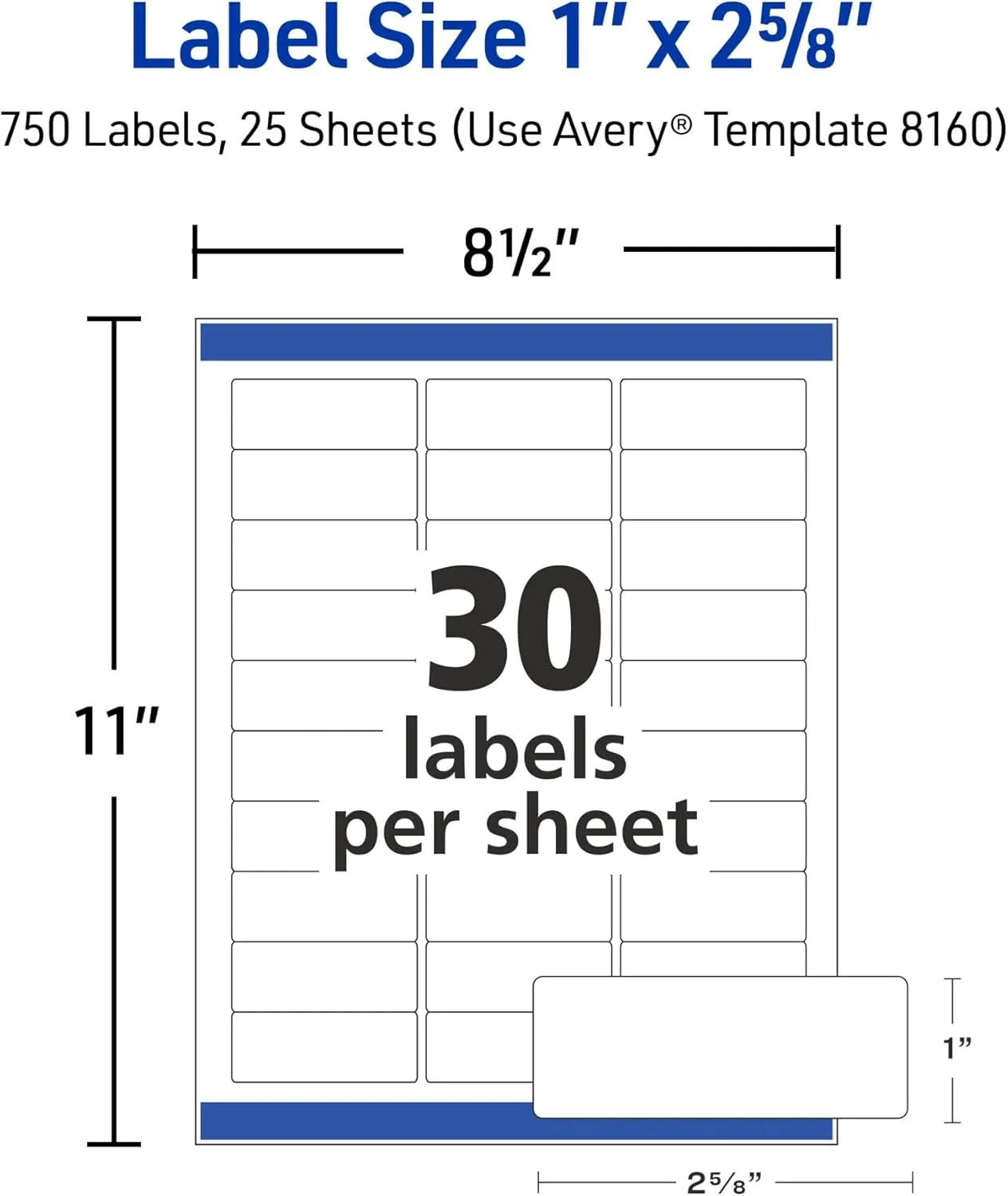 Avery Easy Peel Address Labels with Sure Feed, 1" x 2-5/8", White, 750 Labels (8160)