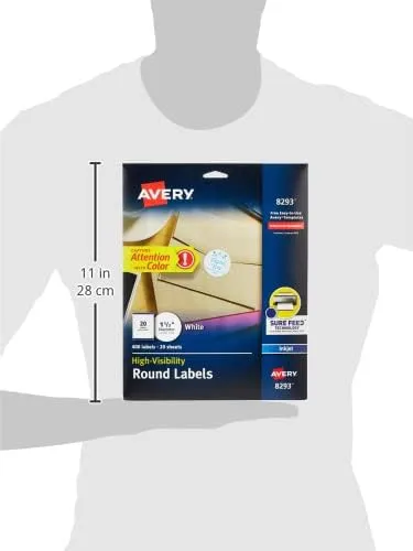 Avery Matte White Round Labels, Sure Feed Technology, 1-1/2in, 400 Labels (8293)