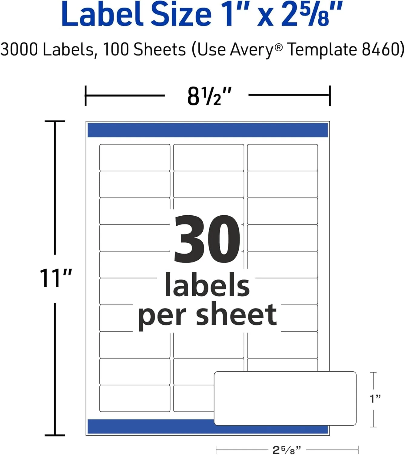 Avery Easy Peel Printable Address Labels with Sure Feed, 1" x 2-5/8", 3,000 Blank Mailing Labels, Great for Mailing, Shipping, and More (8460) 1 Pack