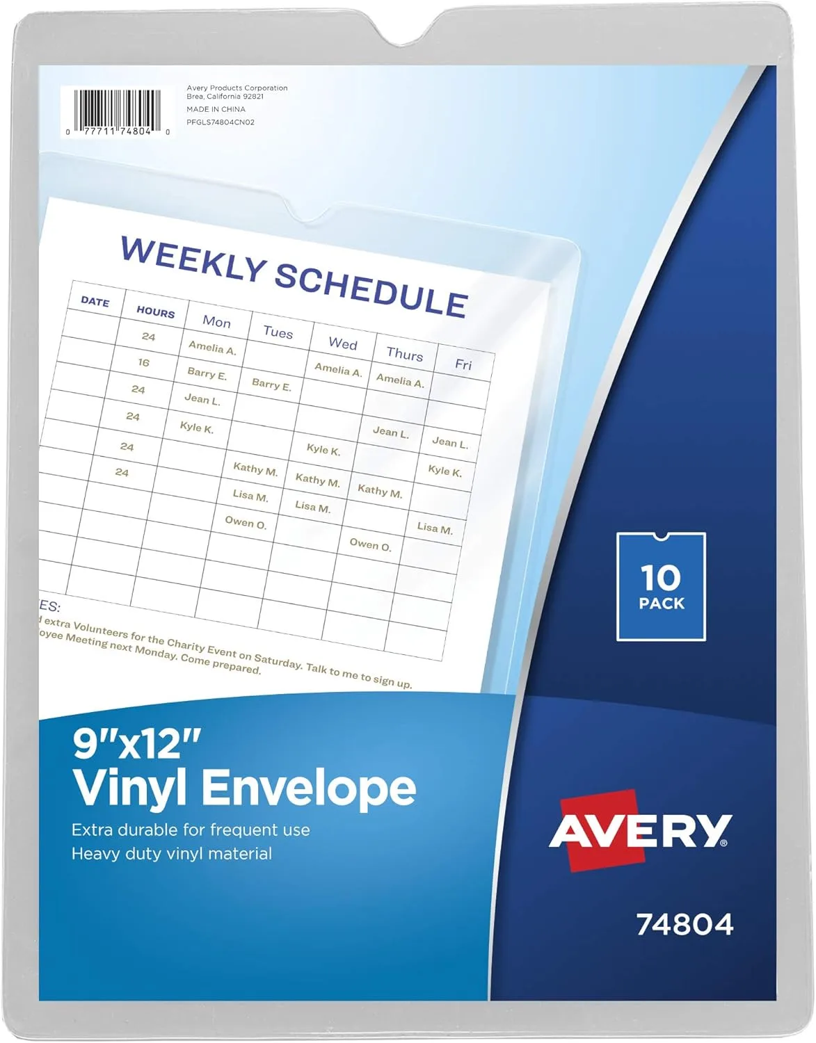 AVERY Clear Vinyl File Envelopes, 10-Pack