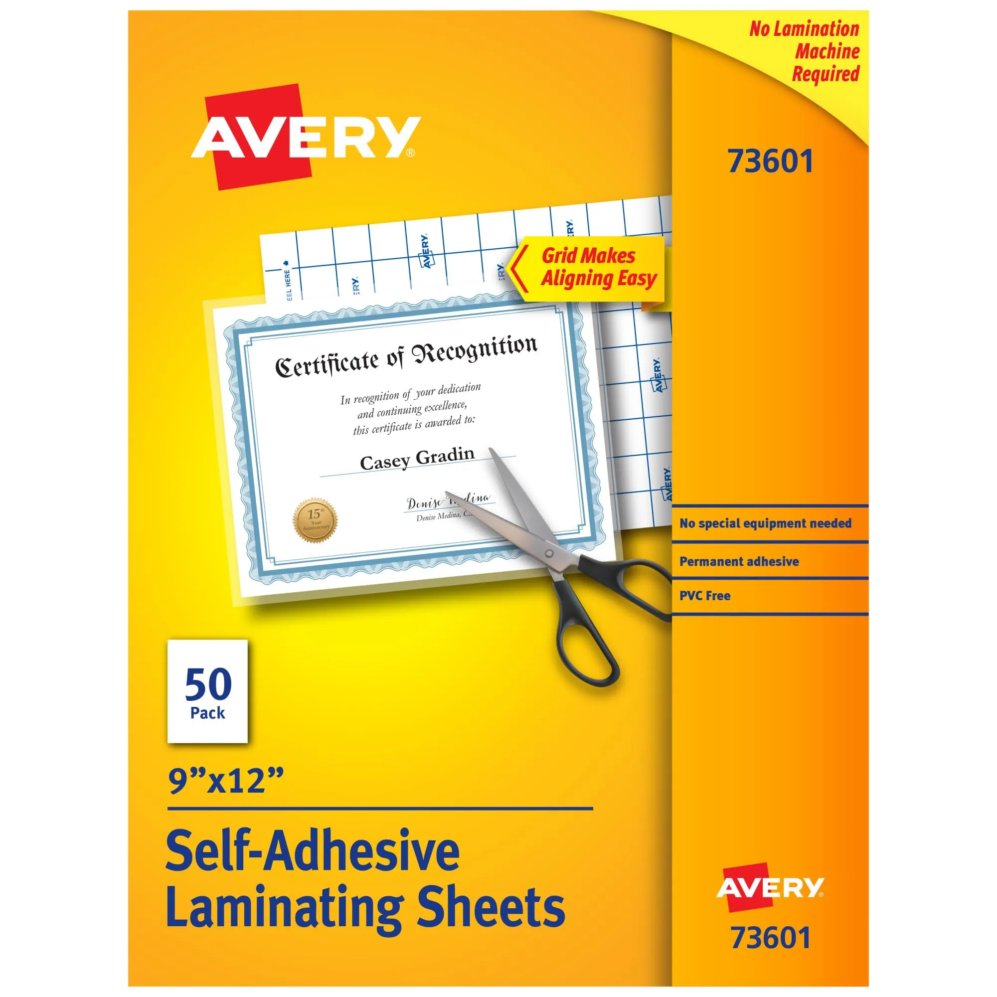 Avery Clear Laminating Sheets, 9" x 12", Permanent Self-Adhesive, 50 Sheets