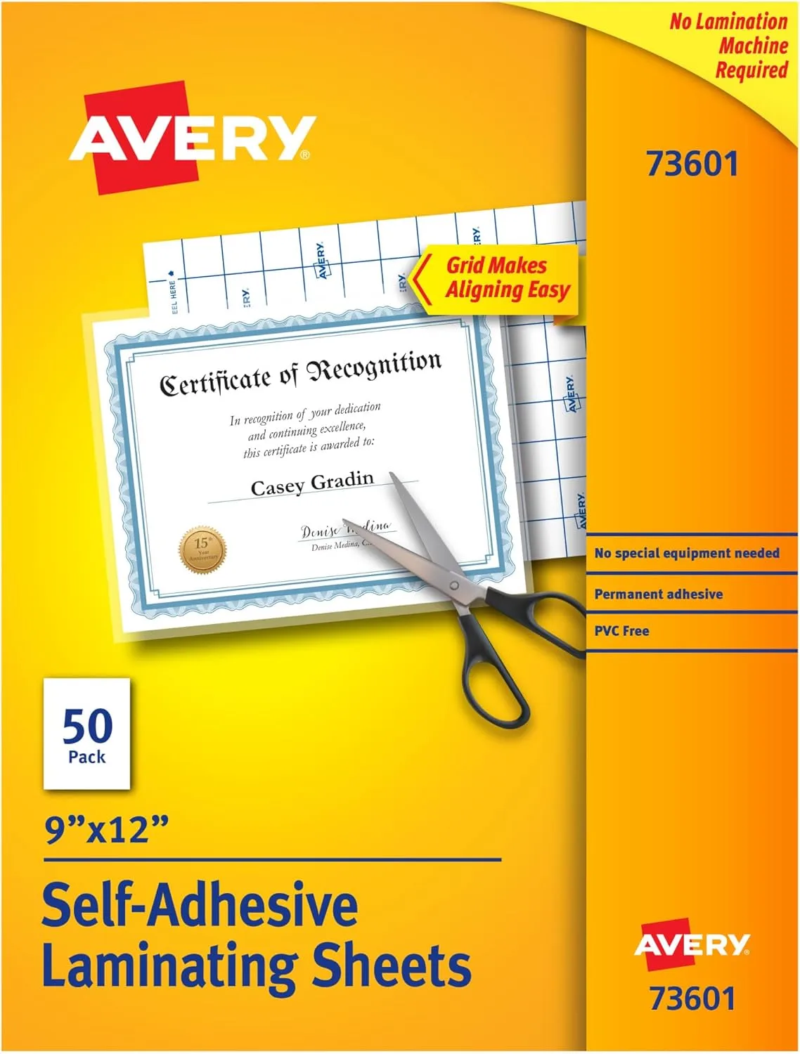 Avery Clear Laminating Sheets, 9" x 12", Permanent Self-Adhesive, 50 Sheets