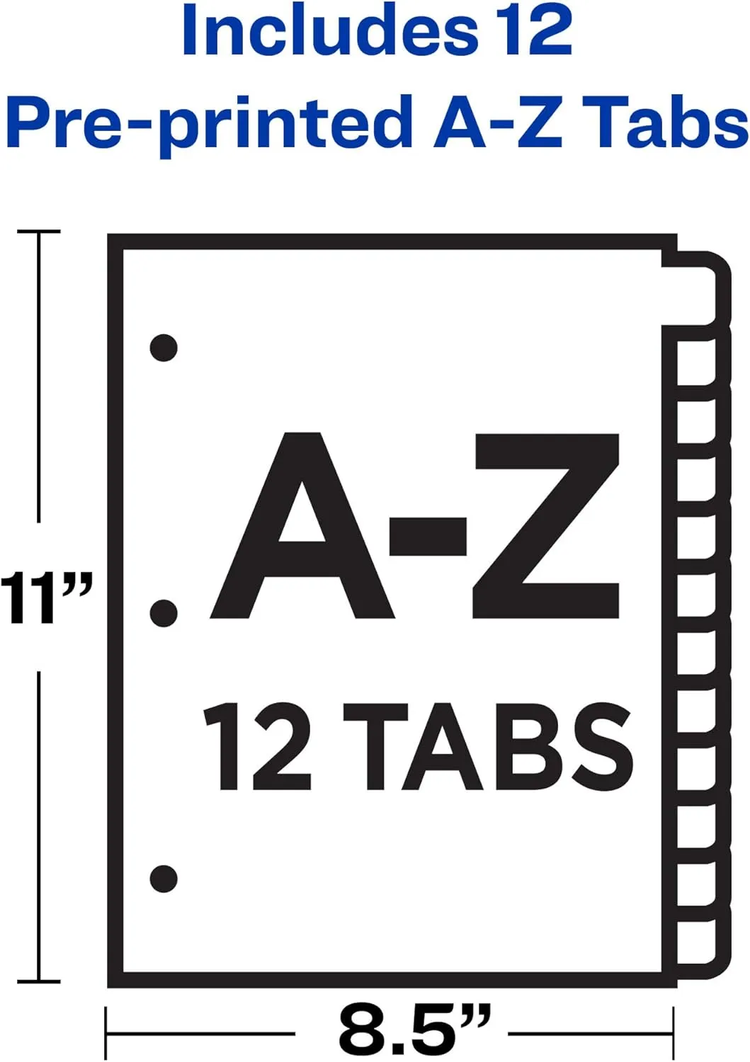 Avery Plastic A-Z 12-Tab Dividers for 3 Ring Binders, Pre-Printed Multicolor Tabs, 1 Set (11330)