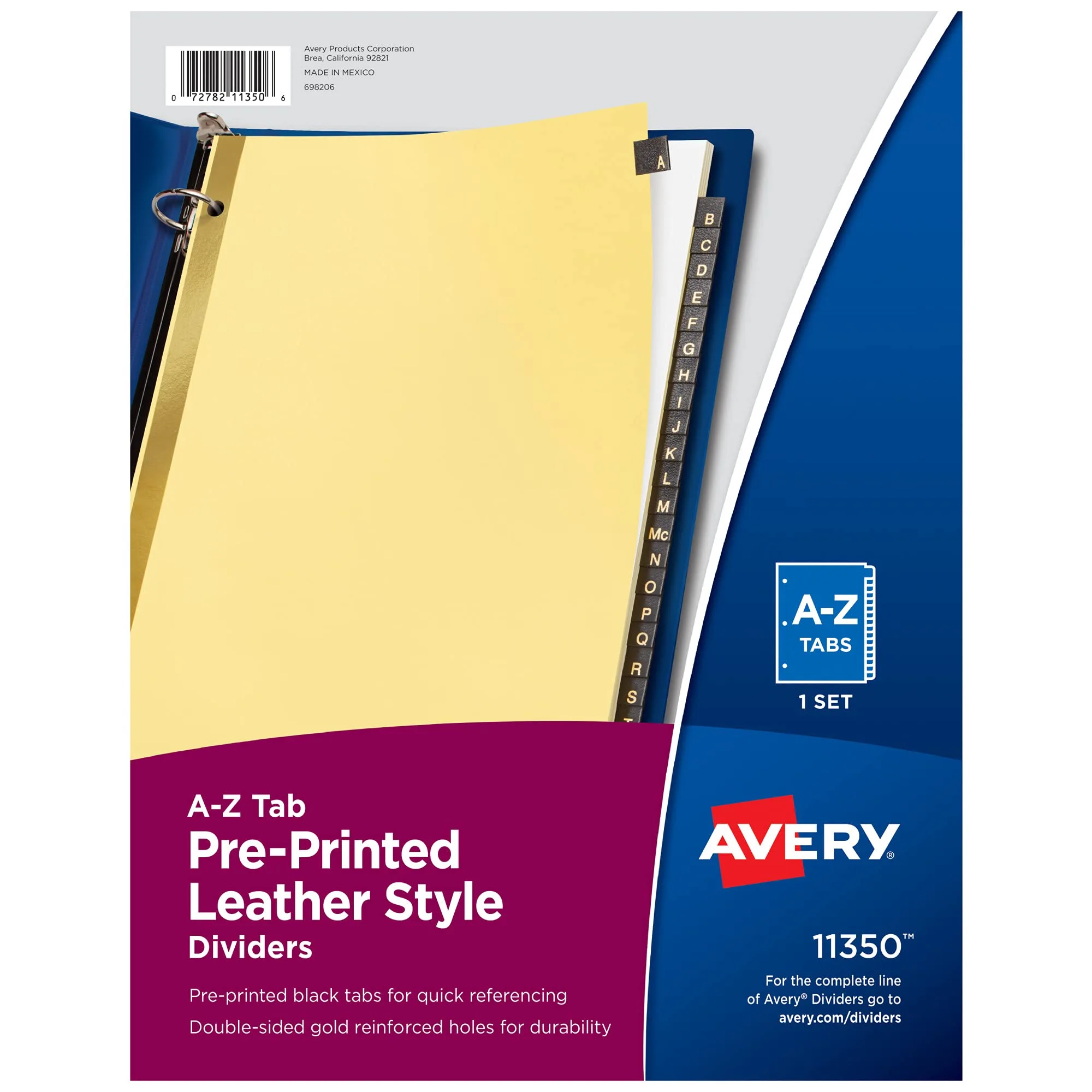Avery A-Z Dividers for 3 Ring Binders, 25-Tab Set, Pre-Printed Black Leather Tabs, 1 Binder Divider Set (11350) 8.5 x 11 Inch 1 Set