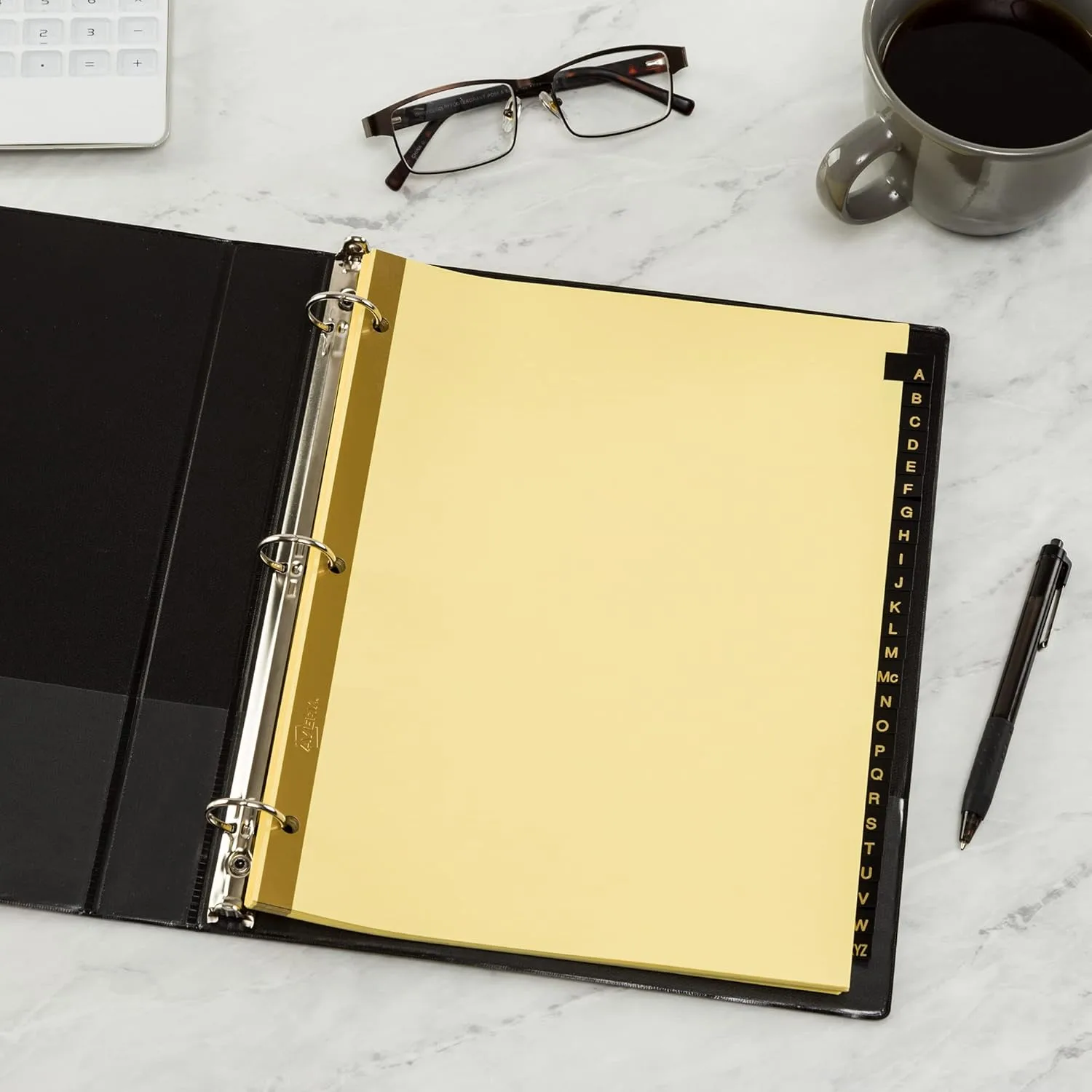 Avery A-Z Dividers for 3 Ring Binders, 25-Tab Set, Pre-Printed Black Leather Tabs, 1 Binder Divider Set (11350) 8.5 x 11 Inch 1 Set
