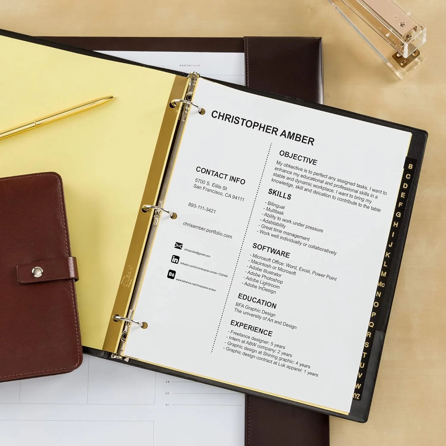 Avery A-Z Dividers for 3 Ring Binders, 25-Tab Set, Pre-Printed Black Leather Tabs, 1 Binder Divider Set (11350) 8.5 x 11 Inch 1 Set