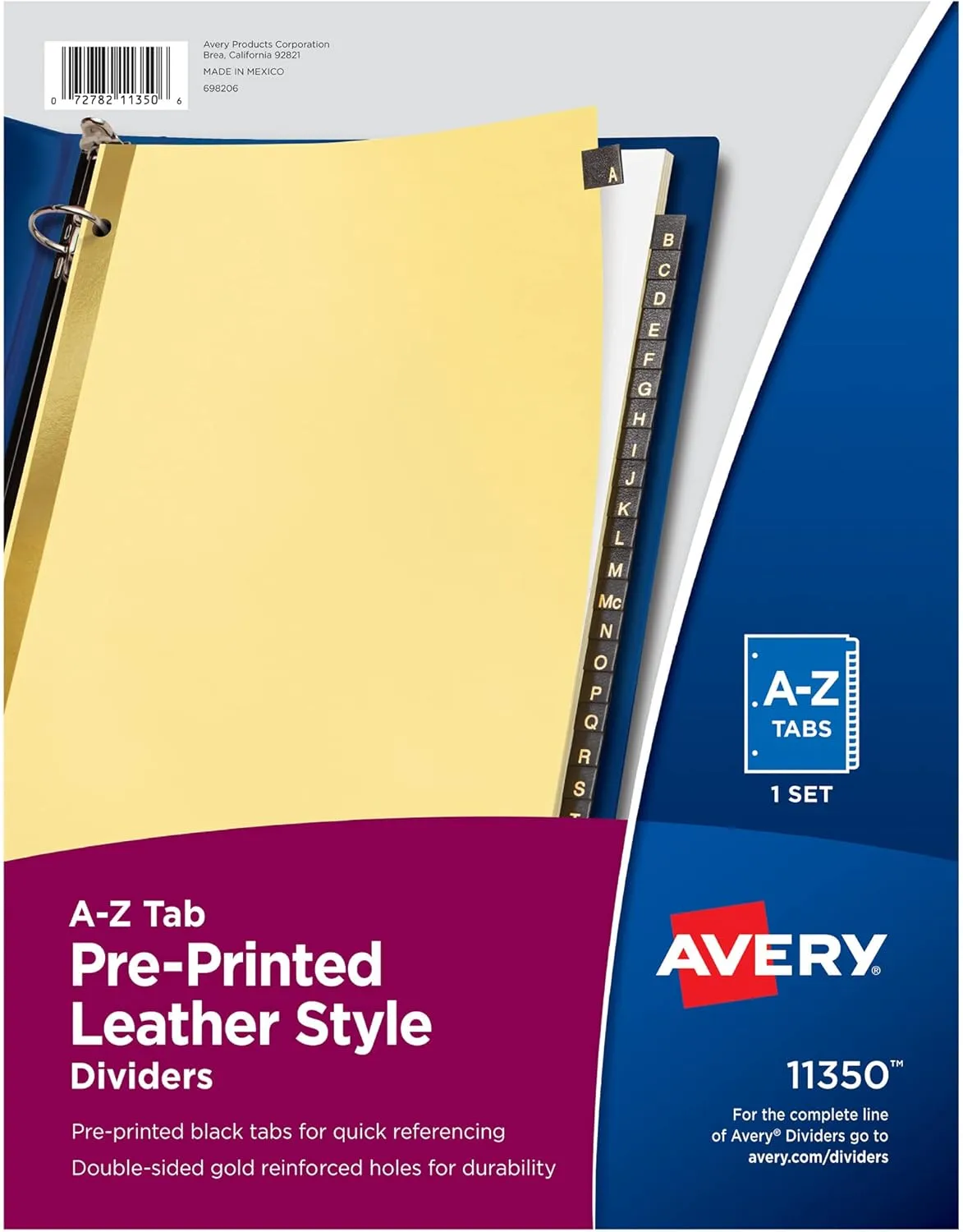 Avery A-Z Dividers for 3 Ring Binders, 25-Tab Set, Pre-Printed Black Leather Tabs, 1 Binder Divider Set (11350) 8.5 x 11 Inch 1 Set