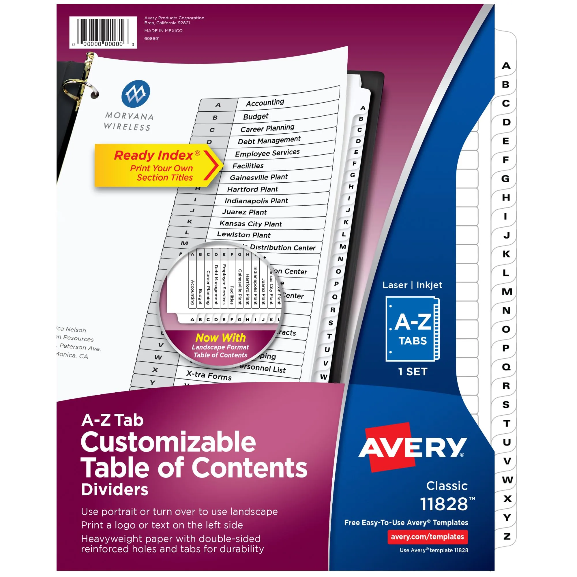 Avery A-Z 26 Tab Dividers for 3-Ring Binders, 8.5 x 11, White Tabs, 26-Pack