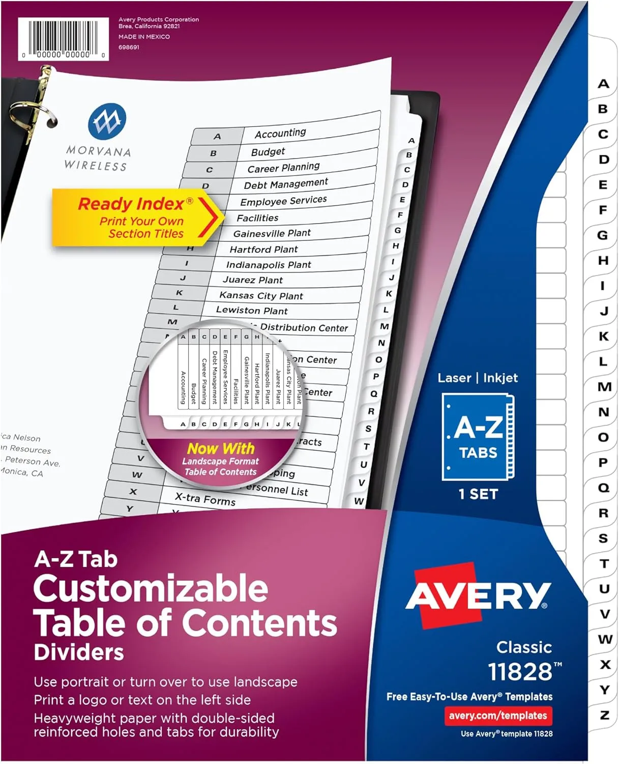 Avery A-Z 26 Tab Dividers for 3-Ring Binders, 8.5 x 11, White Tabs, 26-Pack