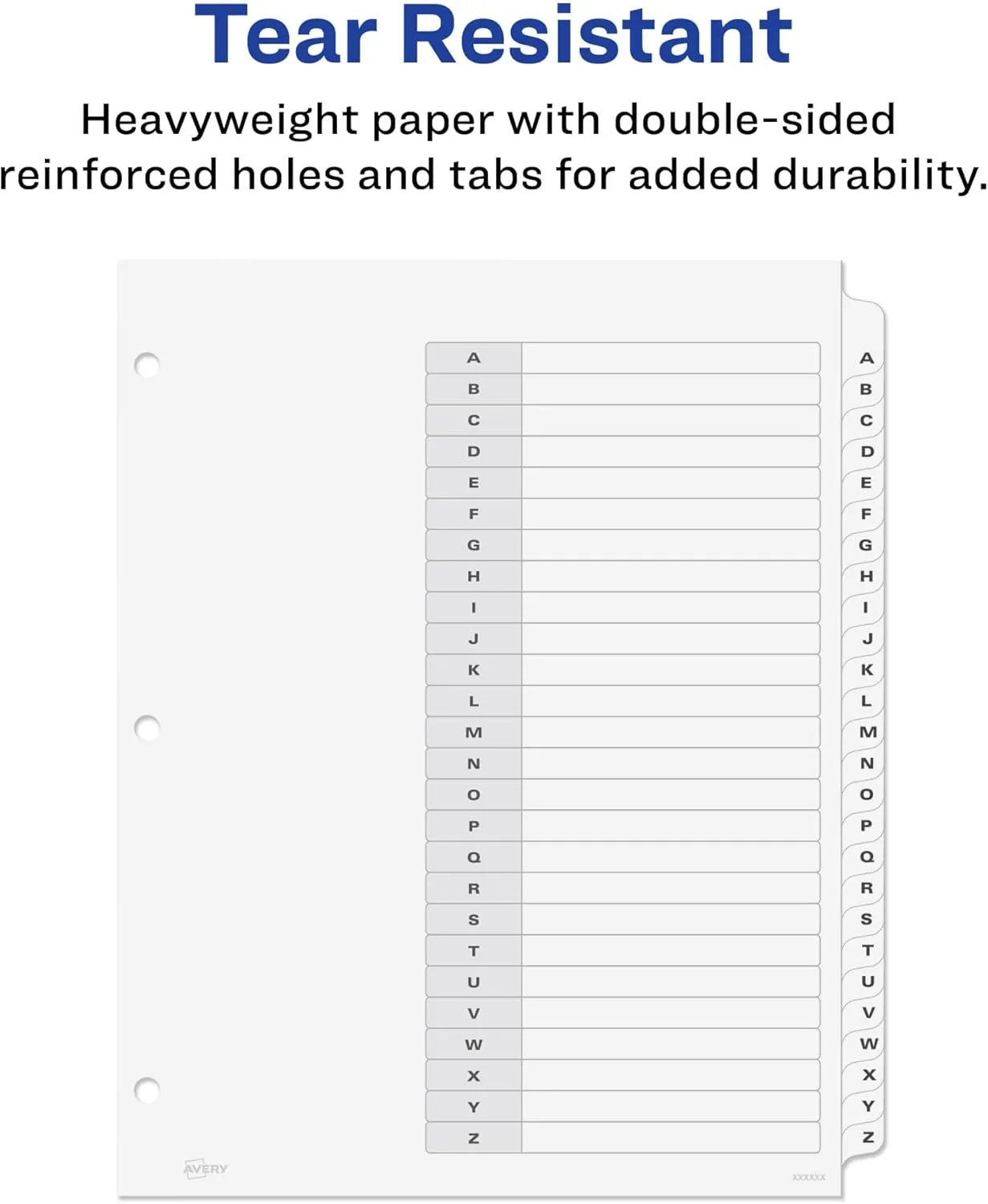 Avery A-Z 26 Tab Dividers for 3-Ring Binders, 8.5 x 11, White Tabs, 26-Pack