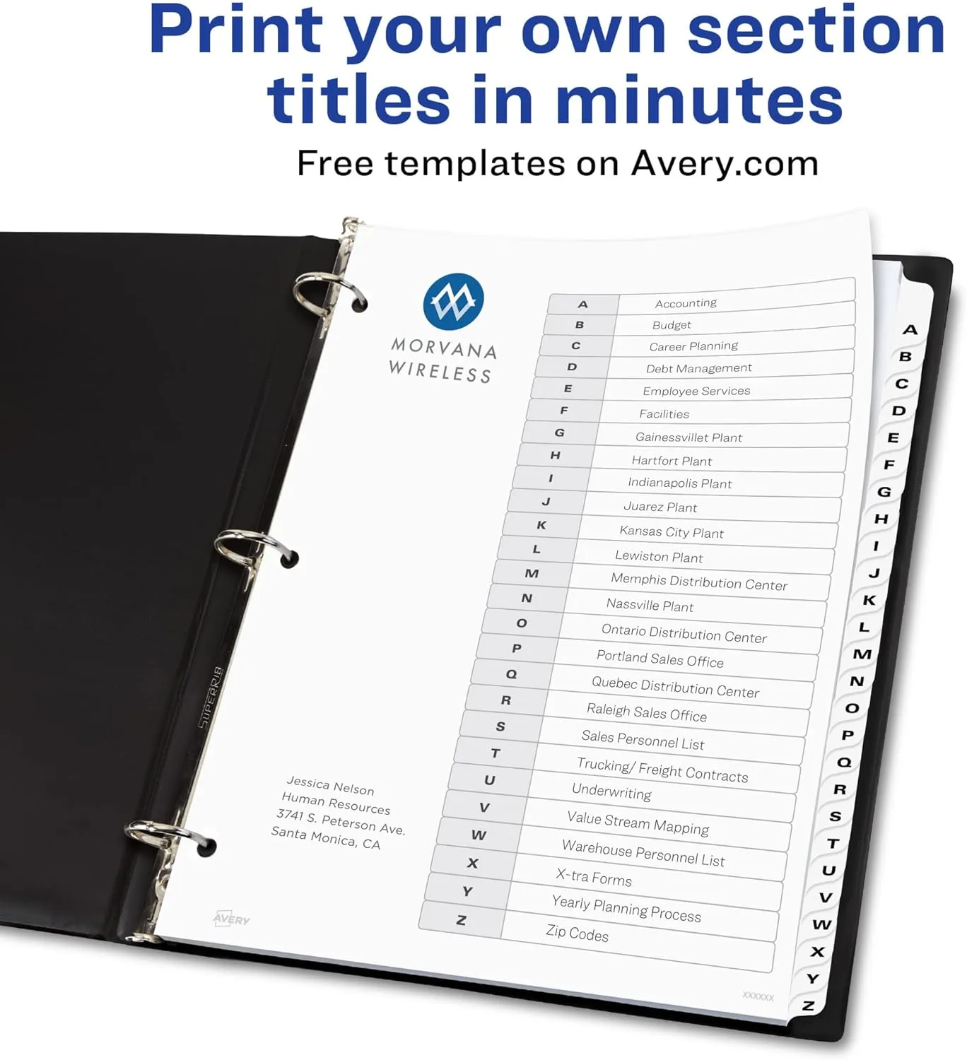 Avery A-Z 26 Tab Dividers for 3-Ring Binders, 8.5 x 11, White Tabs, 26-Pack