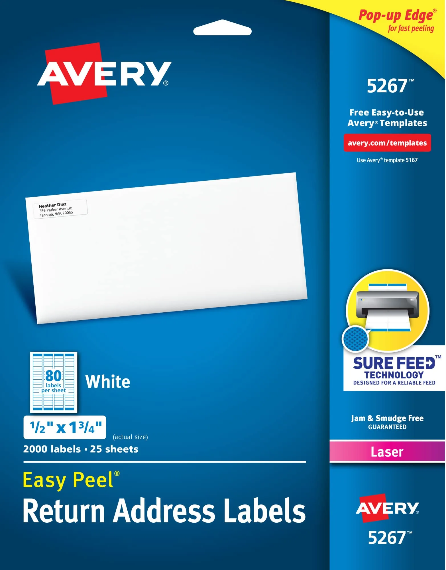 Avery Printable Return Address Labels with Sure Feed, 0.5" x 1.75", White, 2,000 Blank Mailing Labels (05267) 1/2" x 1 3/4" 2,000 labels