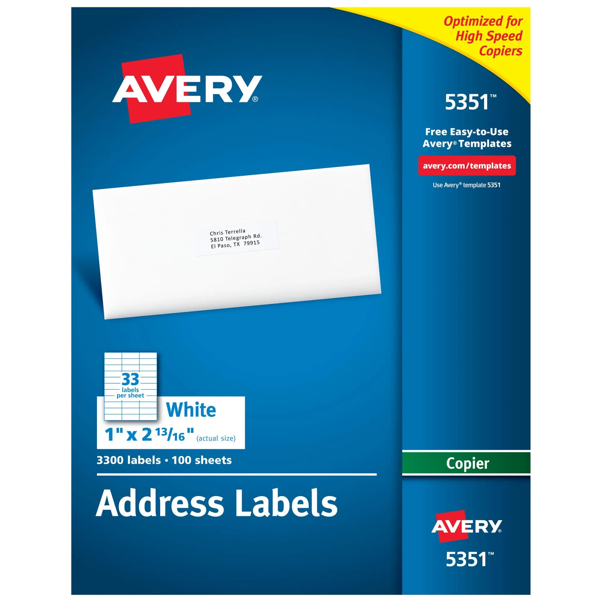 AVERY Address Labels for Copiers, White Matte Rectangle
