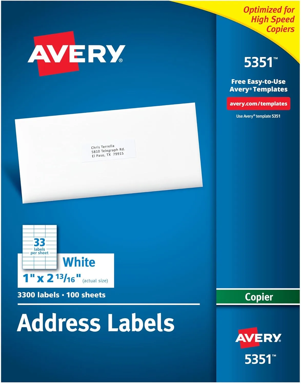 AVERY Address Labels for Copiers, White Matte Rectangle
