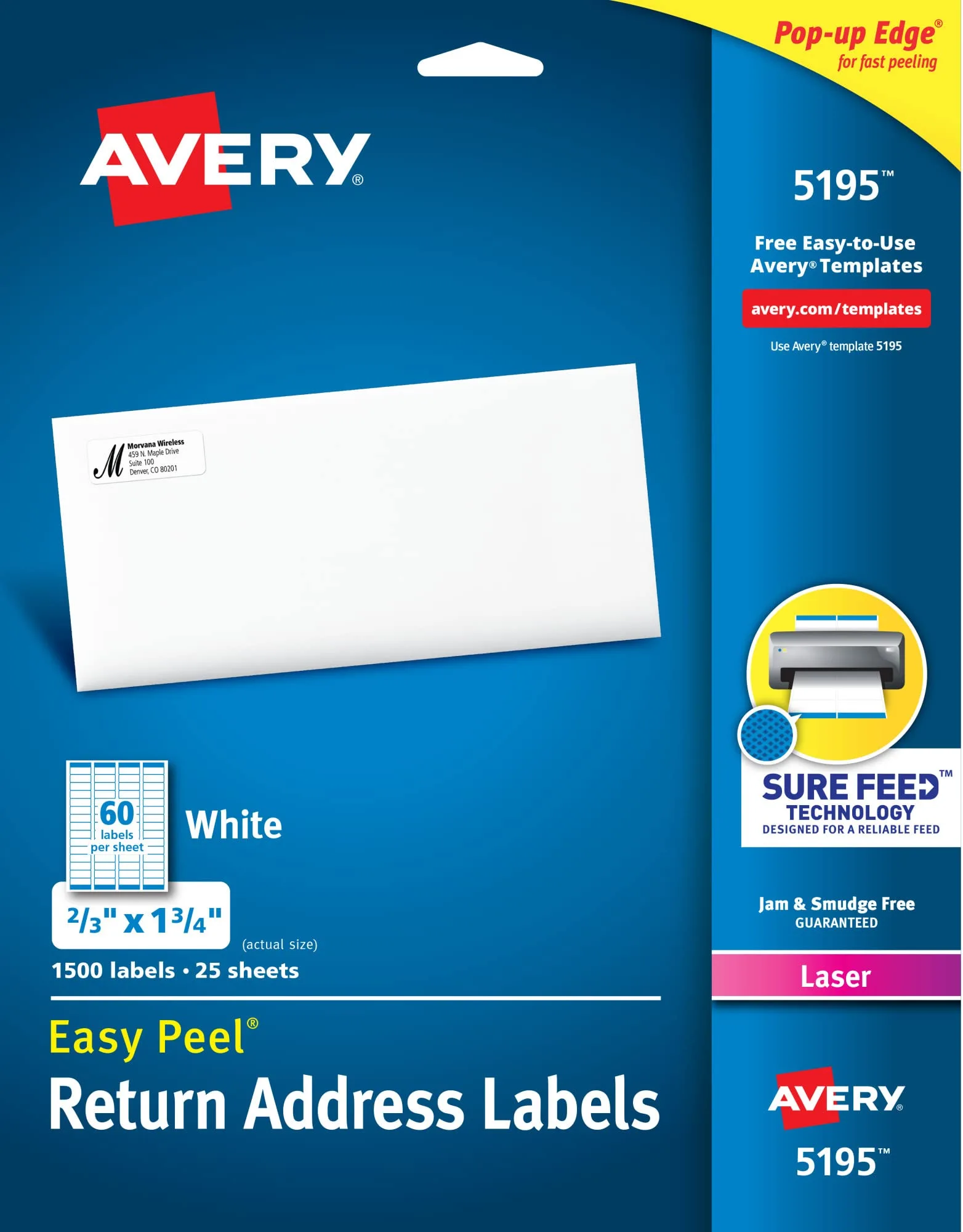 Avery Printable Return Address Labels with Sure Feed, 2/3 x 1-3/4, White, 1,500 (5195)
