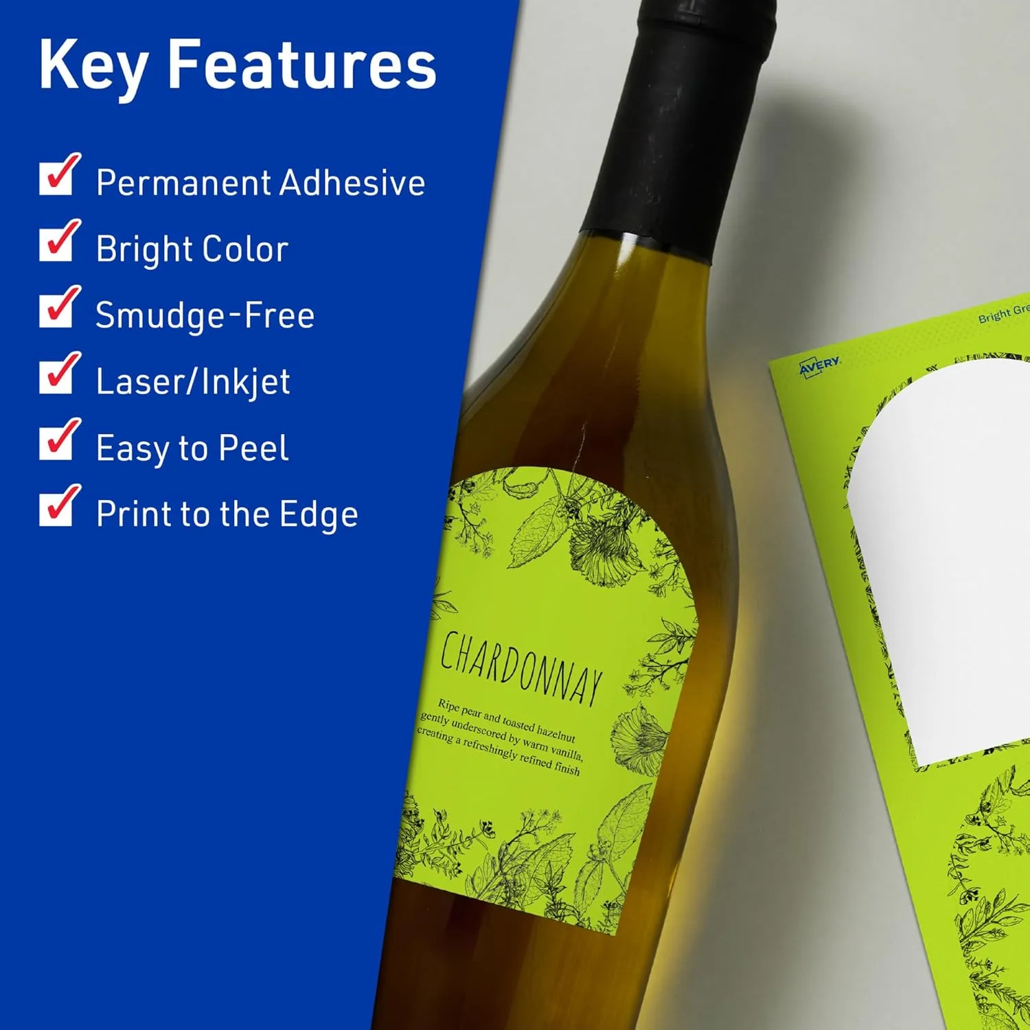 Avery Printable Arched Labels, Sure Feed Technology, 4-3/4" x 3-1/2", Bright Green, Print-to-The-Edge, Laser/Inkjet Printable