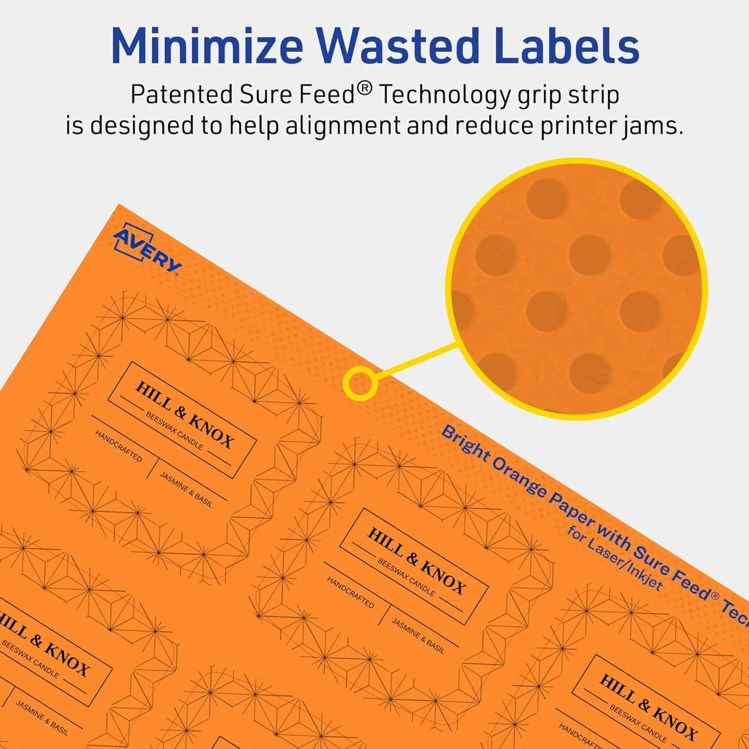 Avery Printable Arched Square Labels with Sure Feed Technology, 2" x 2-3/16", Bright Orange, Print-to-The-Edge, Laser/Inkjet