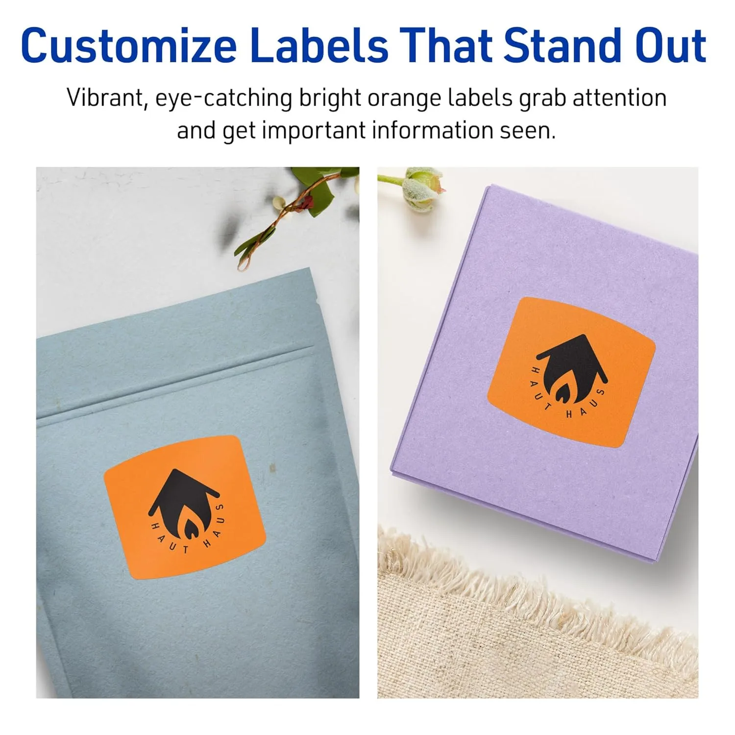 Avery Printable Arched Square Labels with Sure Feed Technology, 2" x 2-3/16", Bright Orange, Print-to-The-Edge, Laser/Inkjet