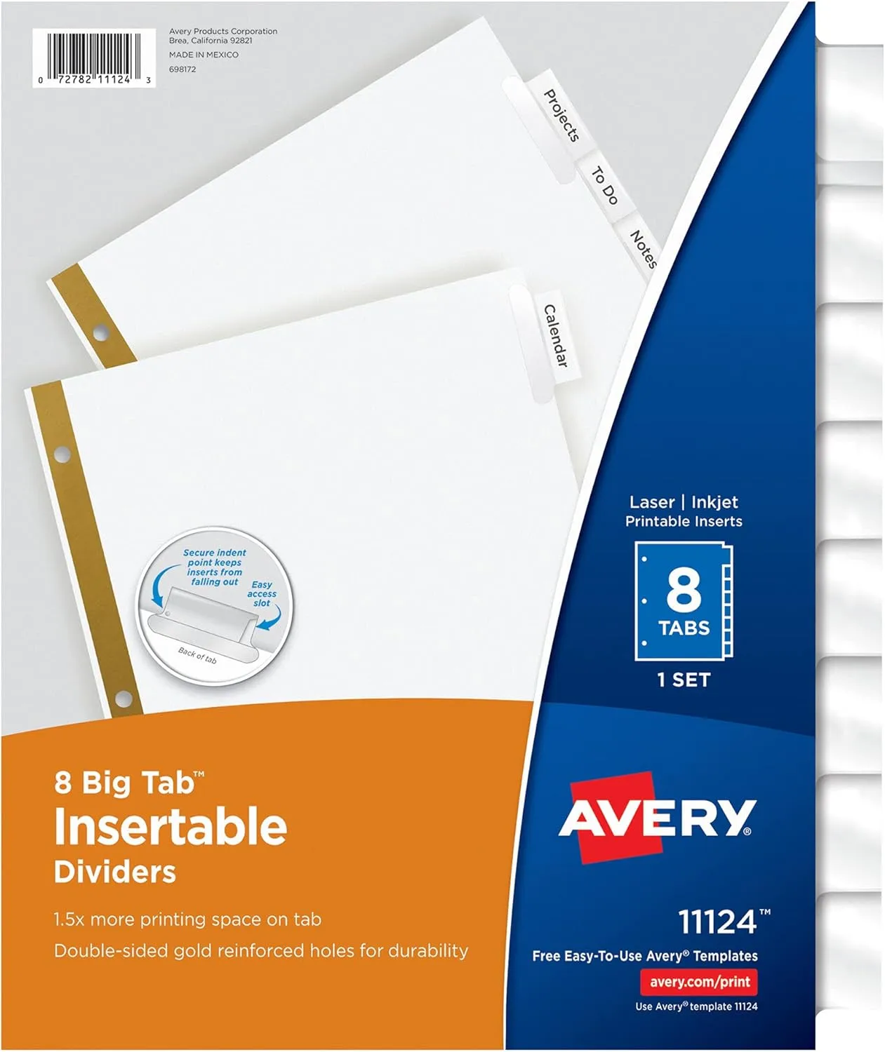 Avery Big Tab Insertable Dividers for 3 Ring Binders, 8-Tab Set, White Paper, Clear Tabs
