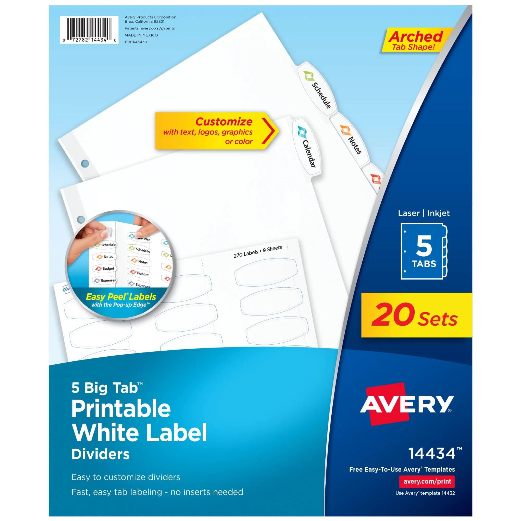 AVERY Big Tab Printable White Label Dividers, 5-Tab, Letter (8.5 x 11)