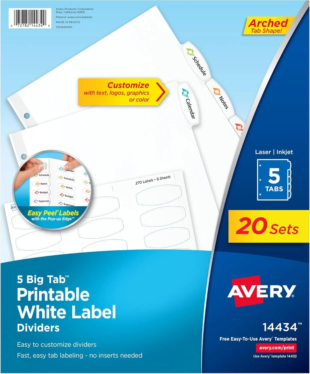 AVERY Big Tab Printable White Label Dividers, 5-Tab, Letter (8.5 x 11)