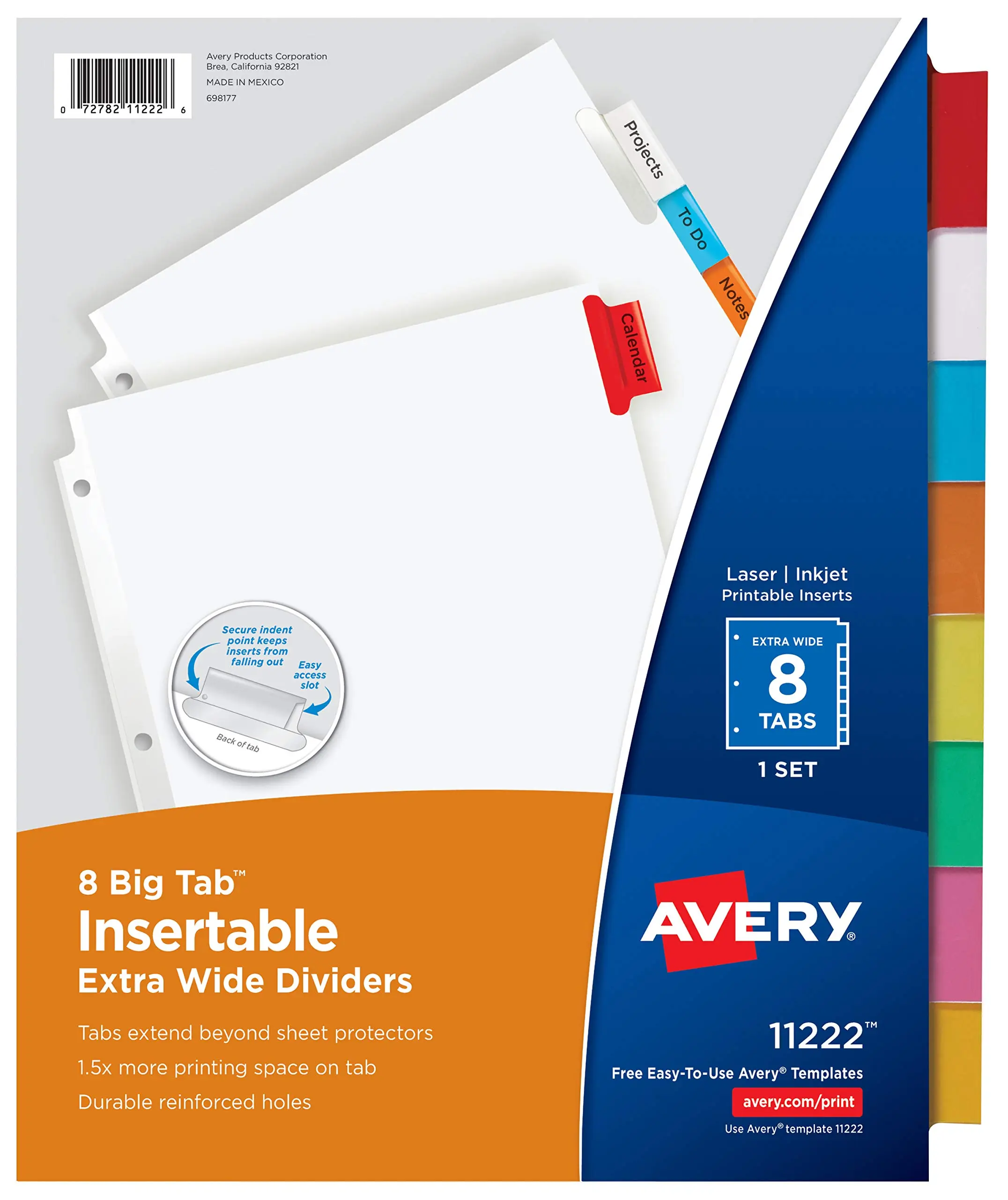 Avery Big Tab Insertable Extra-Wide Dividers, 8 Multicolor Tabs, 1 Set (11222)