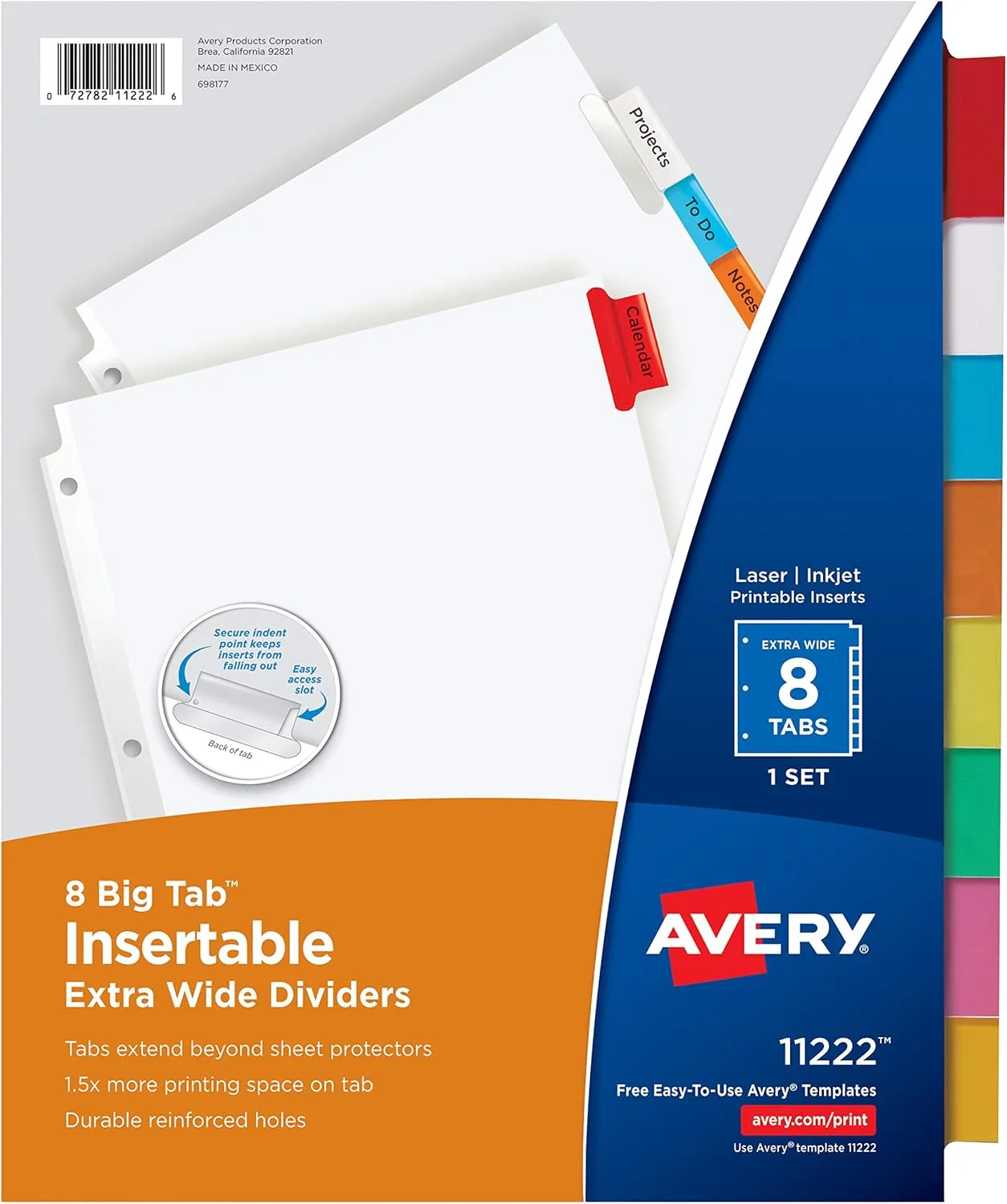 Avery Big Tab Insertable Extra-Wide Dividers, 8 Multicolor Tabs, 1 Set (11222)