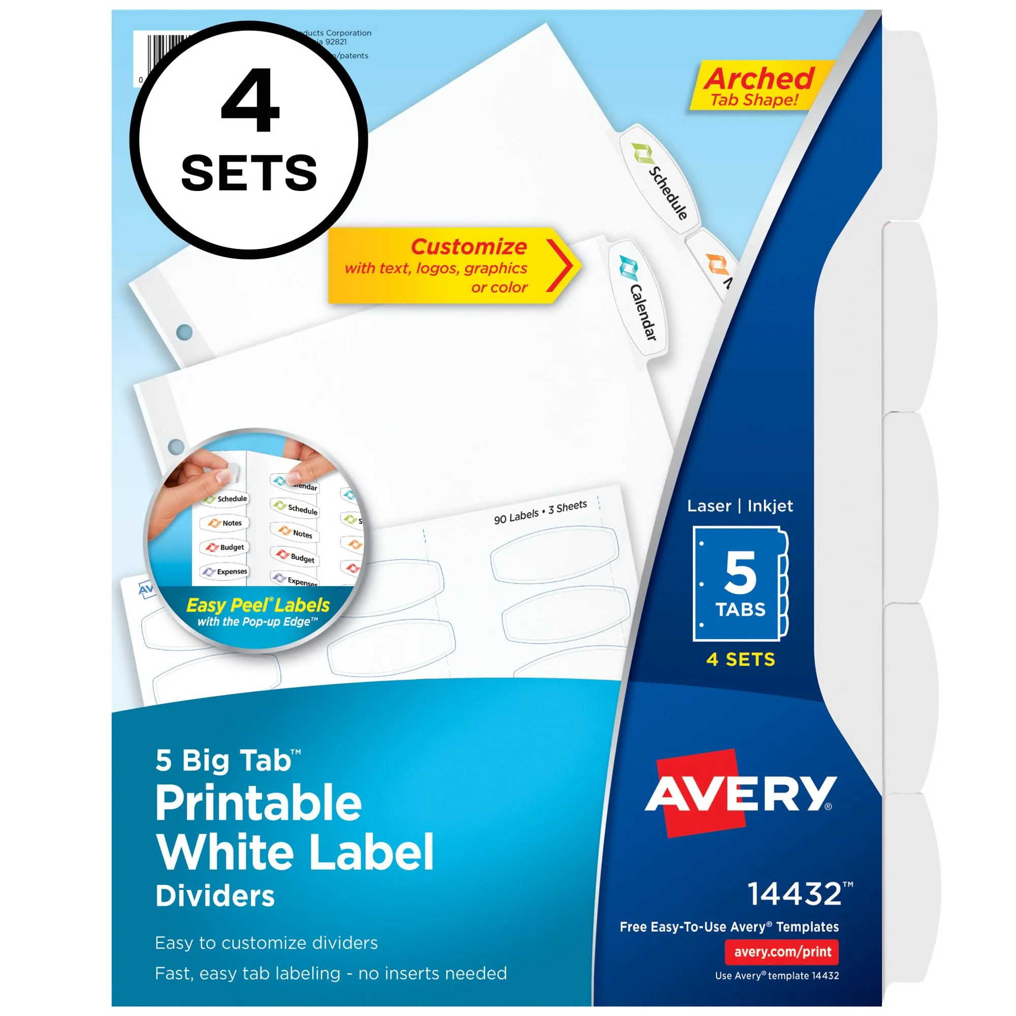 AVERY Big Tab Printable White Label Dividers, 5-Tab, Letter (8.5 x 11)