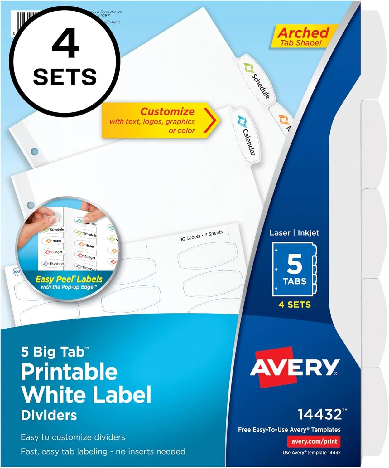 AVERY Big Tab Printable White Label Dividers, 5-Tab, Letter (8.5 x 11)