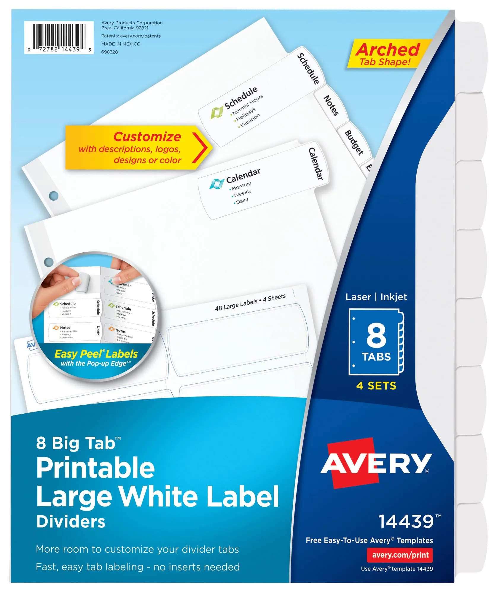 Avery Big Tab Printable Large White Label Dividers with Easy Peel, 8 Tabs, 4 Sets (14439)