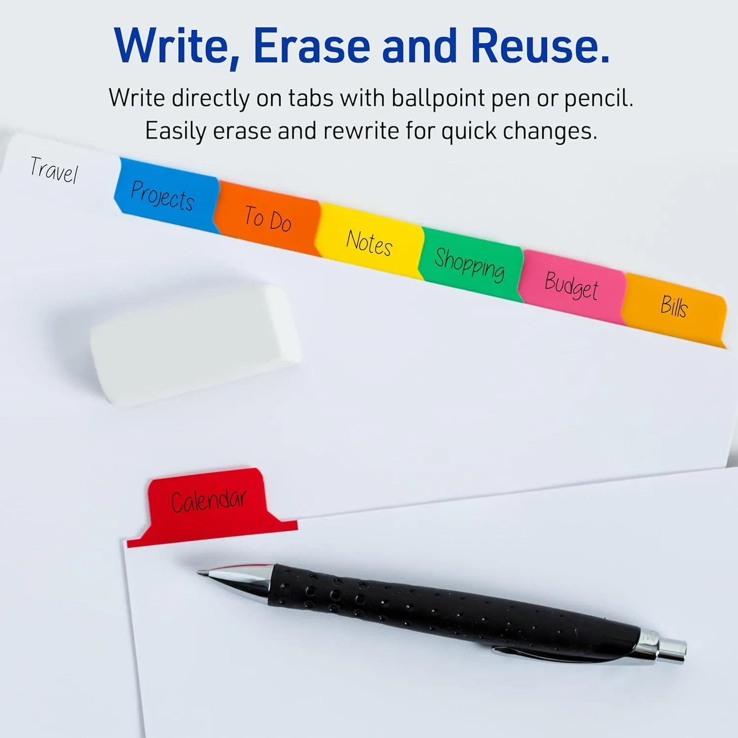 Avery Big Tab Write & Erase Dividers for 3 Ring Binders, 8-Tab Set, Multicolor Divider Tabs, 1 Set of Binder Dividers