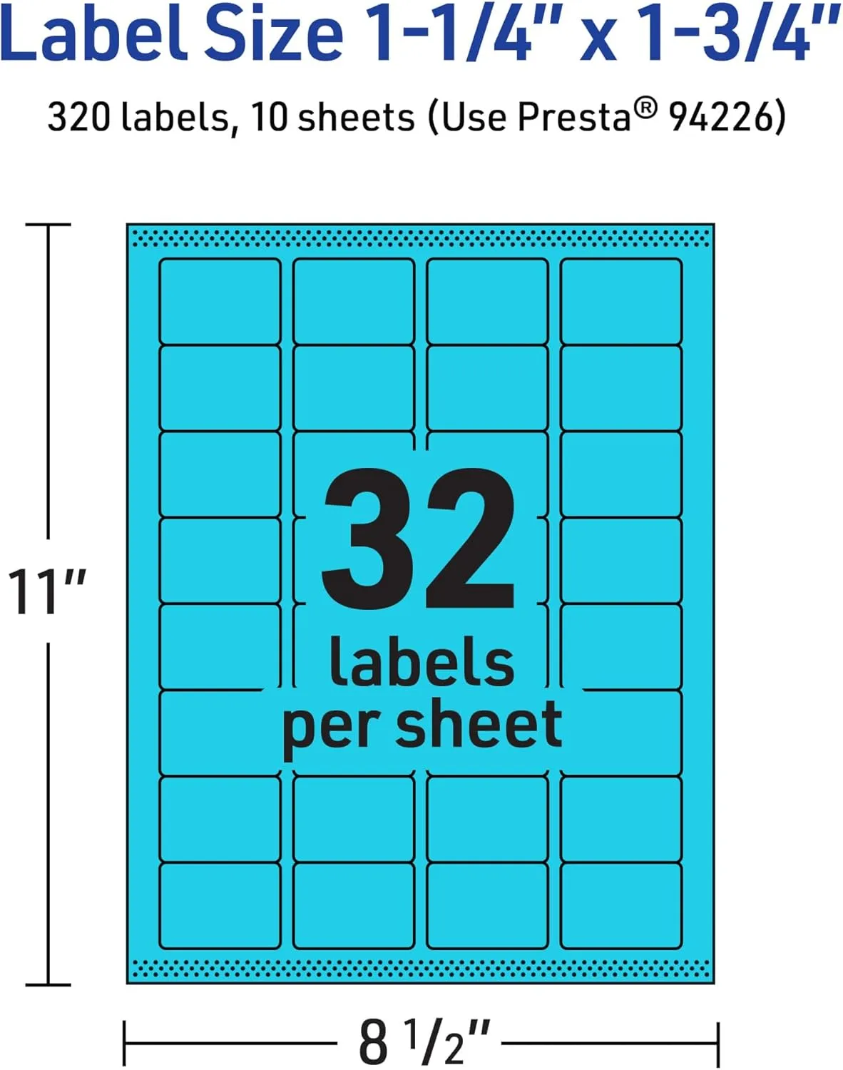 AVERY Printable Rectangle Labels, Sure Feed, 1-1/4" x 1-3/4", Bright Blue