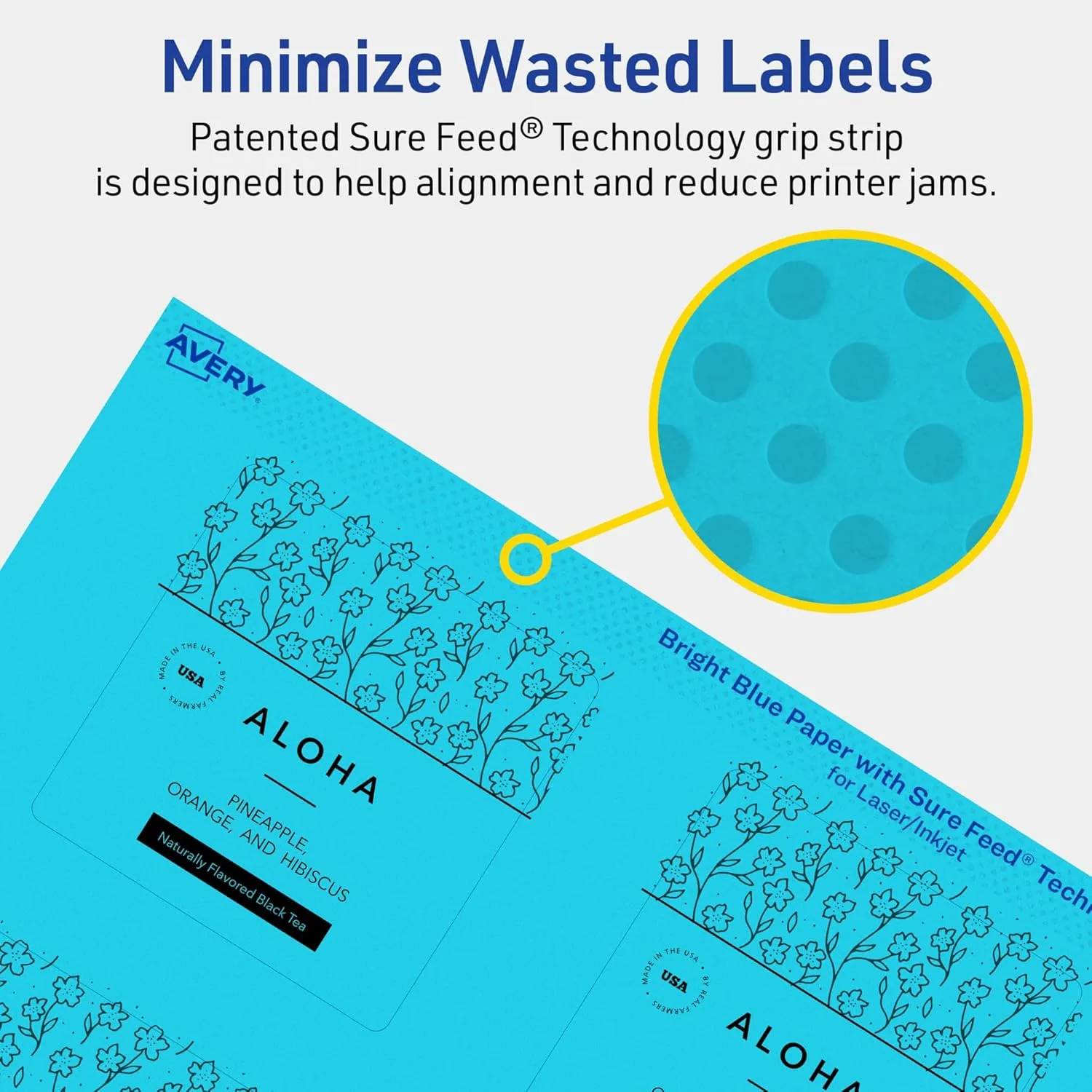 AVERY Printable Bright Blue Square Labels, Sure Feed Technology, 2-3/4" x 2-3/4", Print-to-The-Edge, Laser/Inkjet Printable
