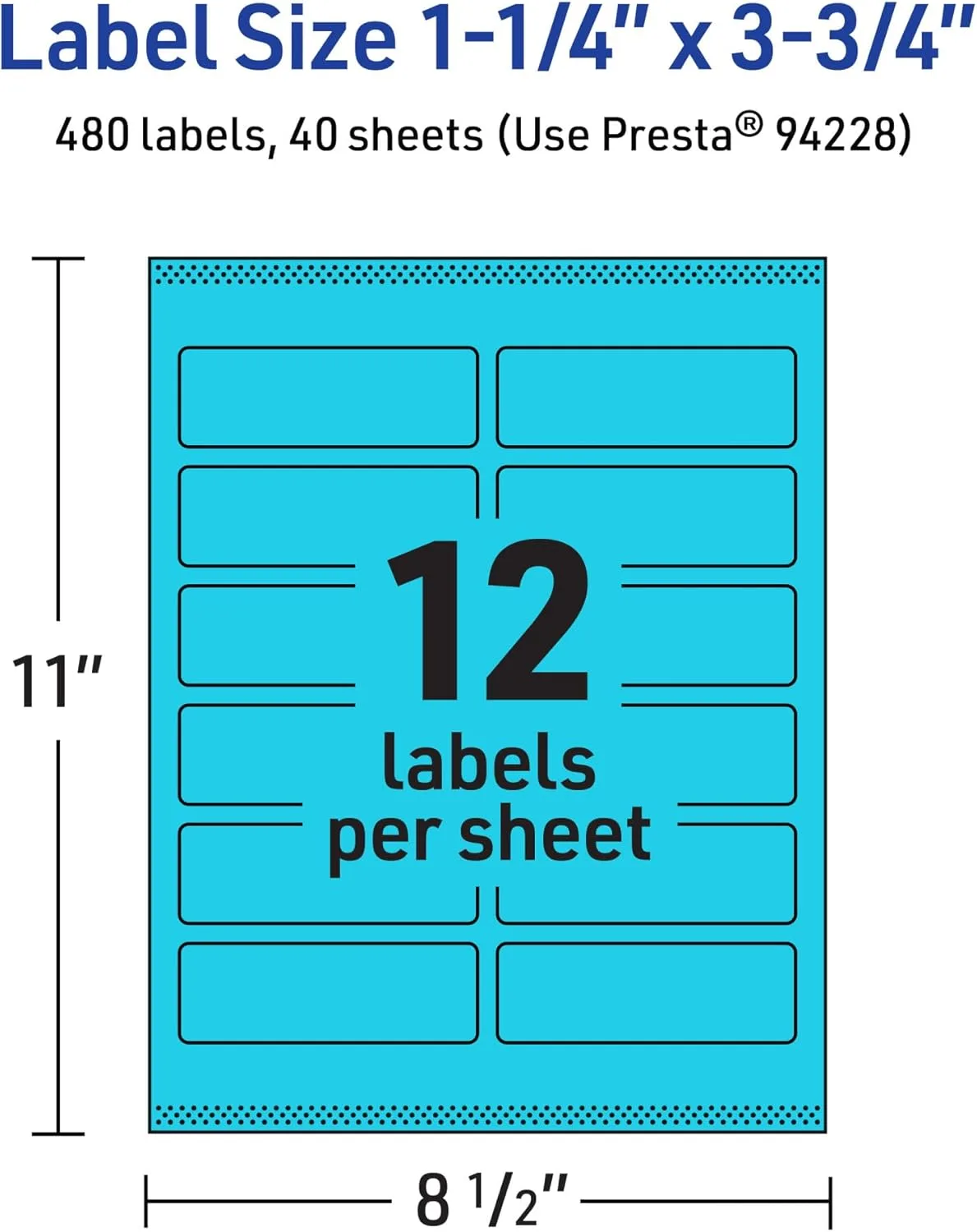 AVERY Printable Rectangle Labels, Sure Feed Technology, 1-1/4" x 3-3/4", Bright Blue, Print-to-The-Edge