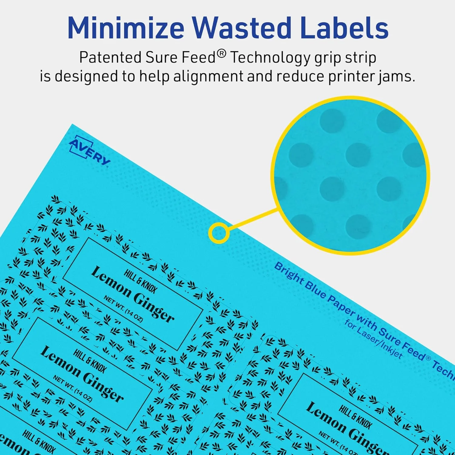 AVERY Printable Rectangle Labels, Sure Feed Technology, 1-1/4" x 3-3/4", Bright Blue, Print-to-The-Edge